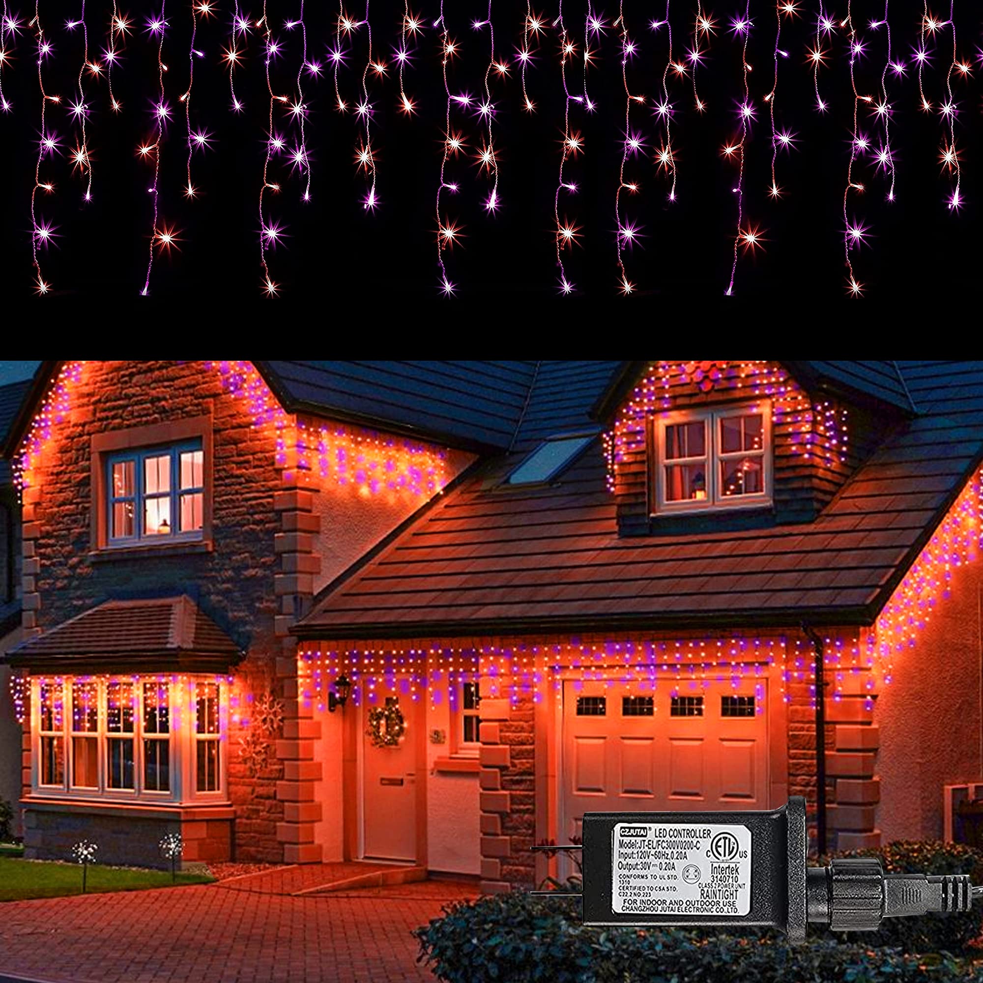 Dazzle Bright 360 LED Halloween Icicle Lights Outdoor, Light Up Halloween Decorations 8 Modes Fairy Lights for Outside Patio Gar