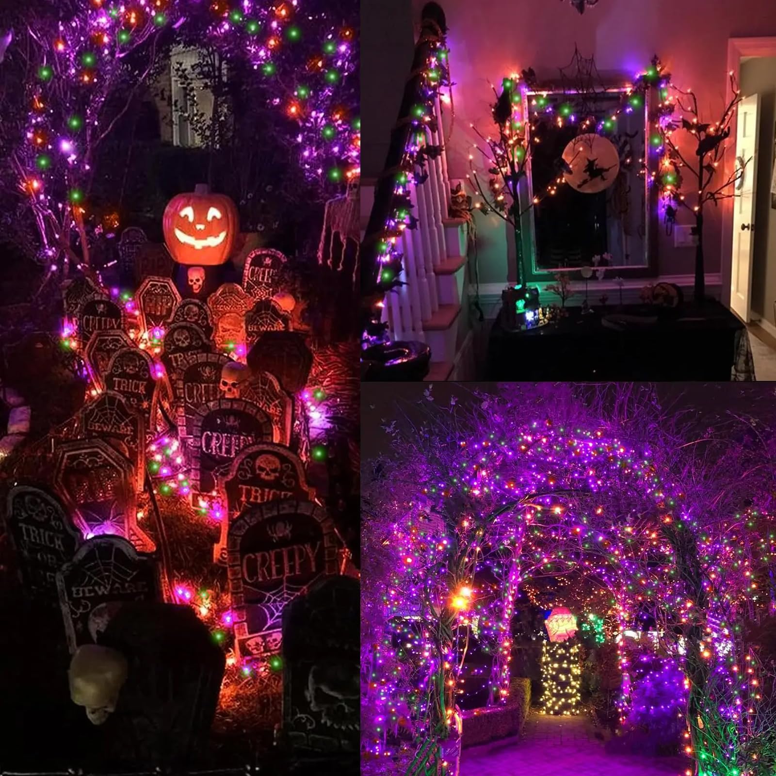 Lamphome Halloween String Lights - 20Ft 100 Incandescent Orange Purple Green Mini Bulbs Lights  Halloween Lighting Decor For Outdoor&Indoor Use  Fairy Garden  Yard  Home  Party  Holiday Decoration
