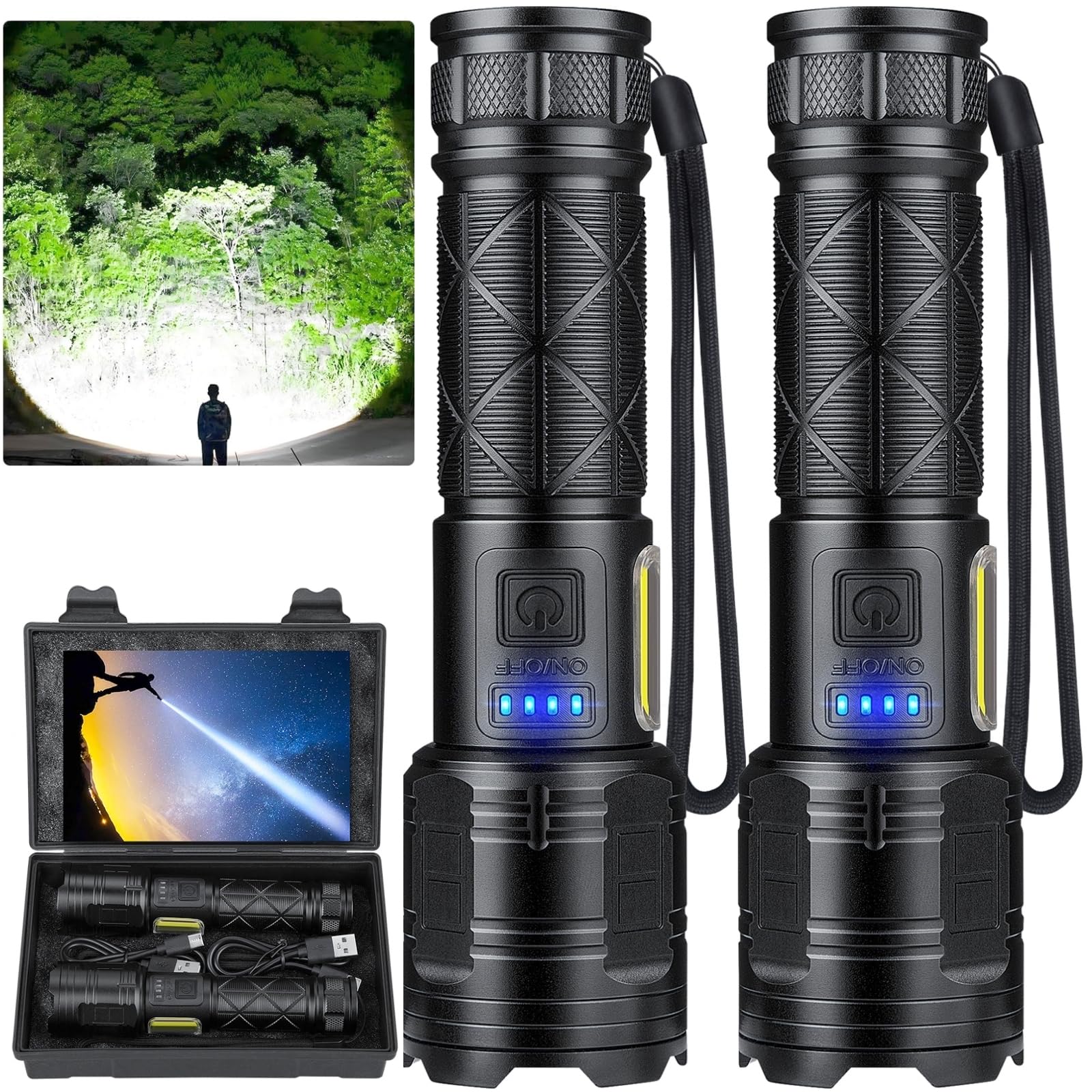 taoquwe Rechargeable LED Flashlights High Lumens  99 000 Lumen Super Bright Flashlight with 7 Modes & Waterproof  Powerful USB Rechargeable Handheld Flash Light for Camping Home