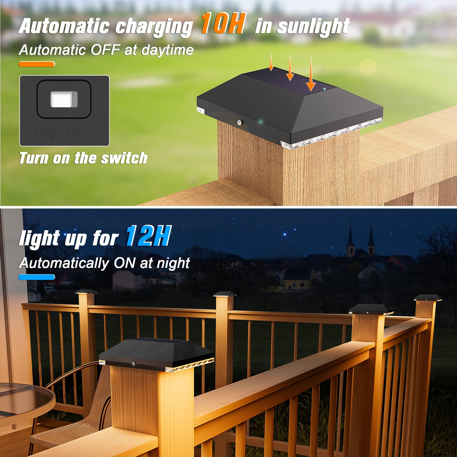 VOLISUN Solar Post Cap Light, 4x4 Waterproof, 16 Pack, Black, Model 21440ZM, for Garden/Patio/Porch