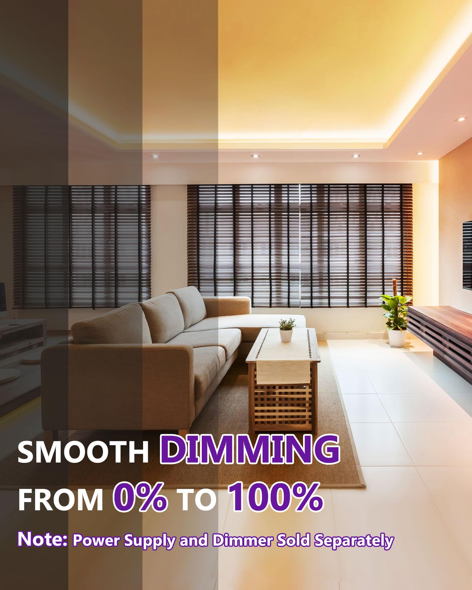 Hitlights Cob Led Strip Lights Warm White 3000K, 32.8Ft Premium High Density 24V Tape Light, 5120 Leds, 350+ Lm/Ft, Cri 90+, Ip3