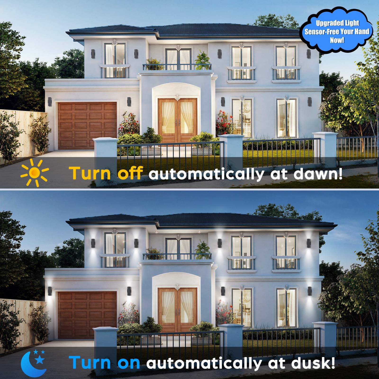 TOBUSA Modern Outdoor Wall Light, Waterproof Aluminum, Dusk to Dawn Sensor, 2-Pack, Black, Model W6069-02-BK