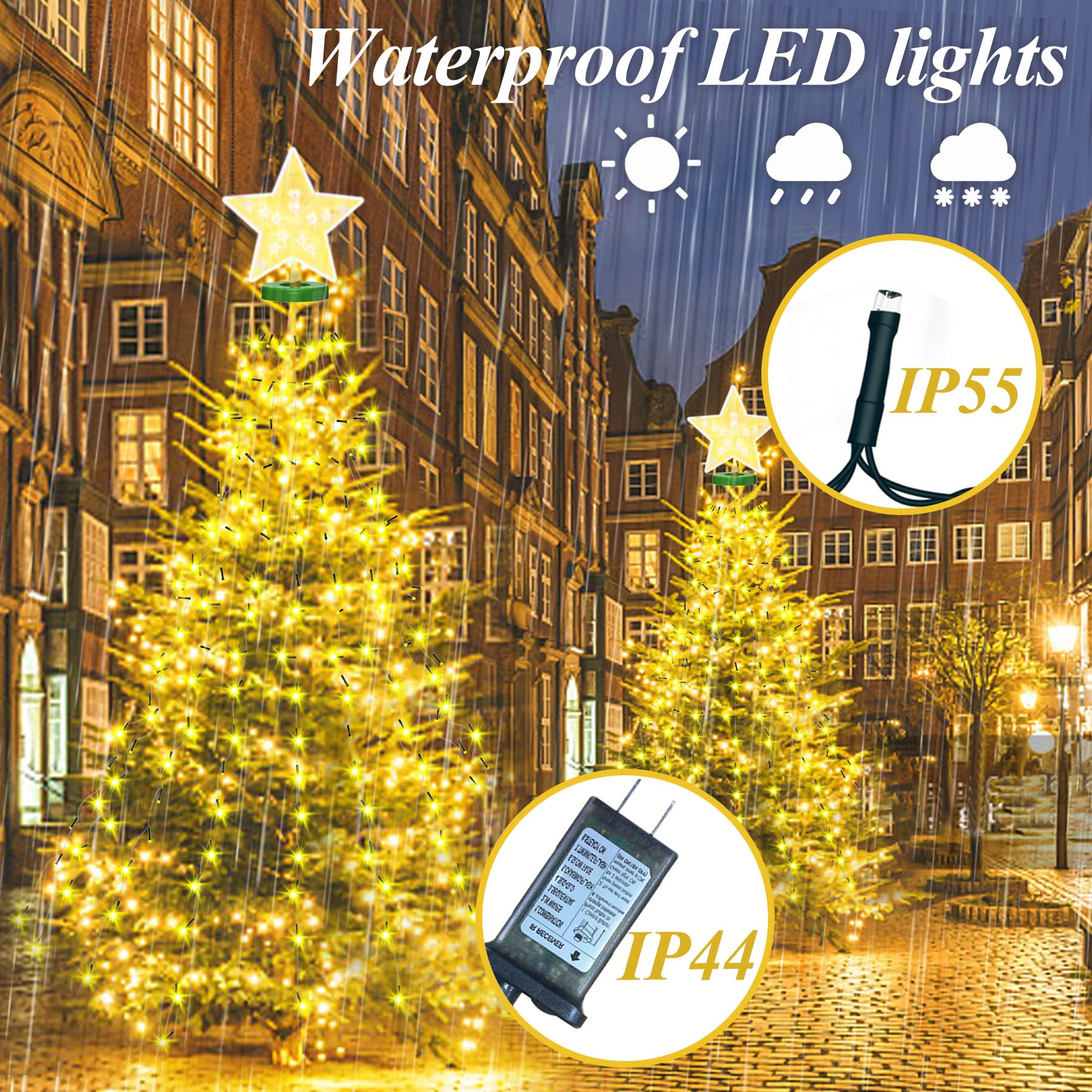 aneeway Christmas Tree Lights, 410 LED, 8 Modes, 6.6FT x 16, Warm White, Remote Control, Model SW-LSL-02-410