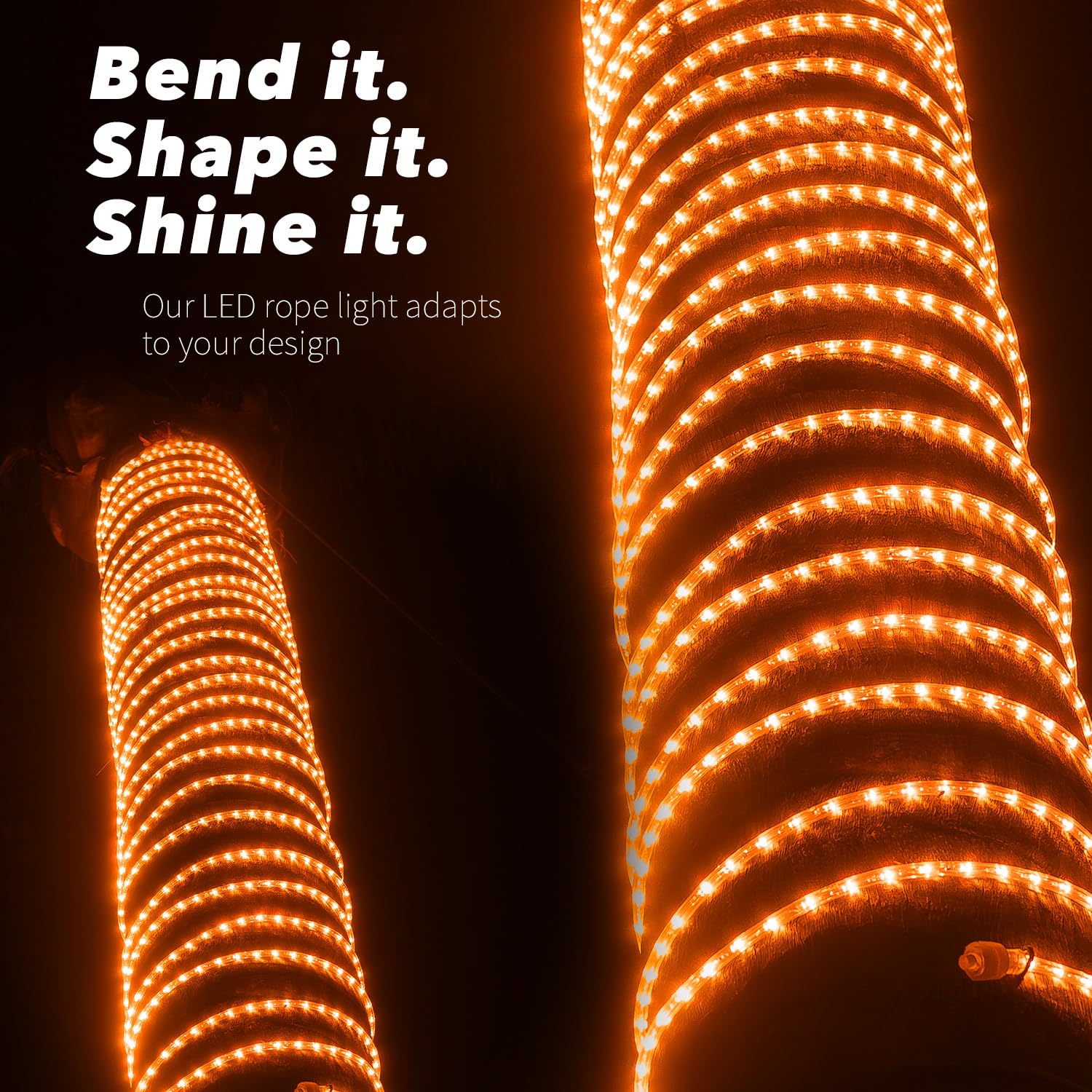 Wyzworks 288Leds 25Ft Led Outside Rope Lights, Outdoor Etl Certified Waterproof Permanent 360 Degree Light Emitting, Flexible Tube, Connectable, Christmas Palm Tree Exterior Landscape, Orange