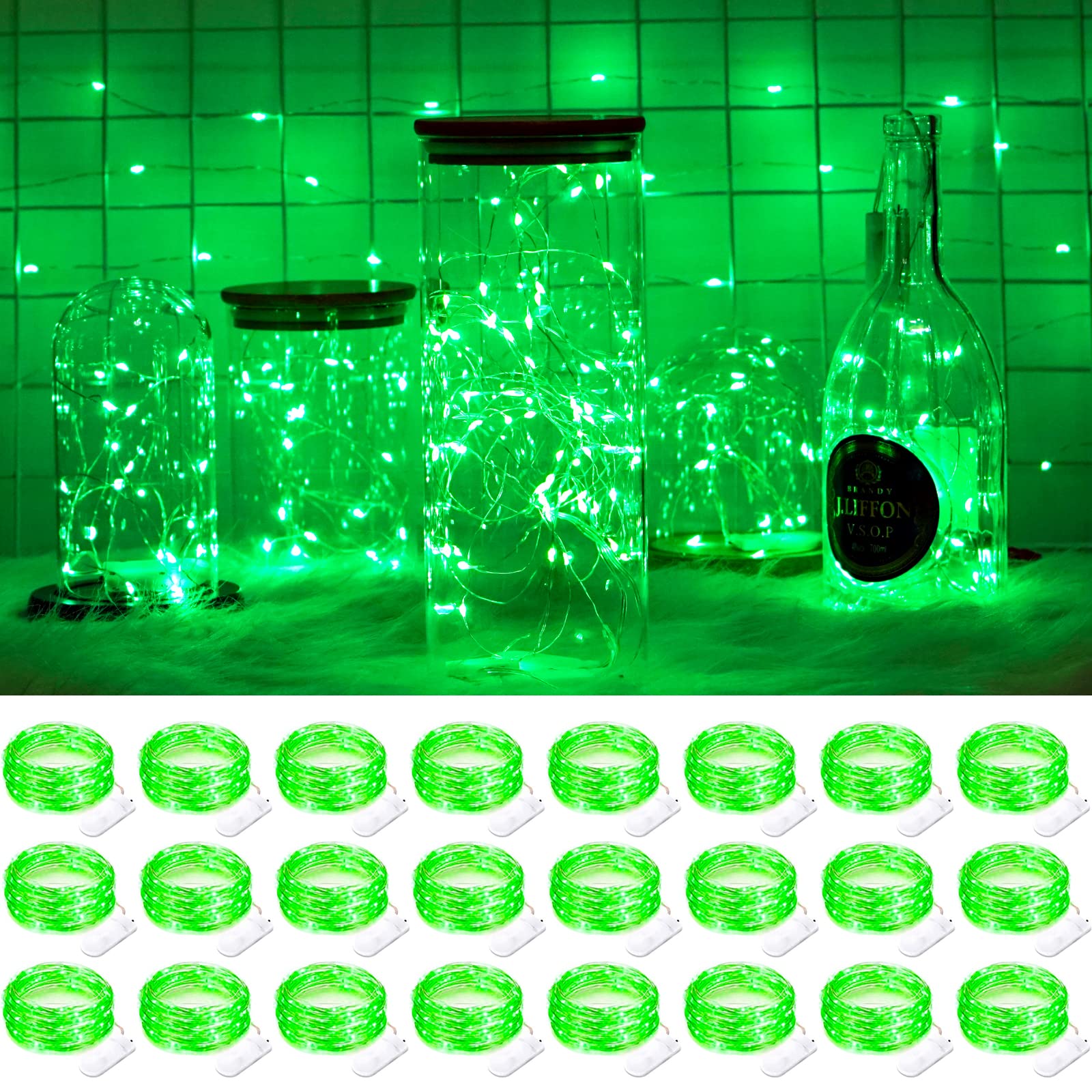Smilingtown 24 Pack Starry Fairy String Lights, 20 Leds, 7.2Ft, Green Copper Wire, Battery Powered