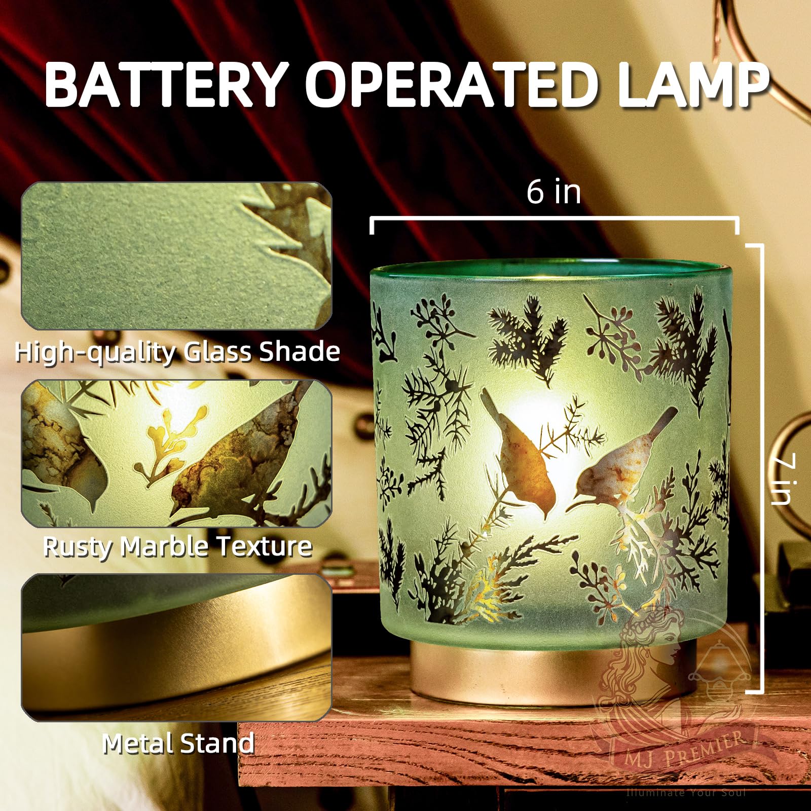 Mj Premier 7'' Battery Operated Cordless Table Lamp - Emergency Decorative Bird Accent Lamp