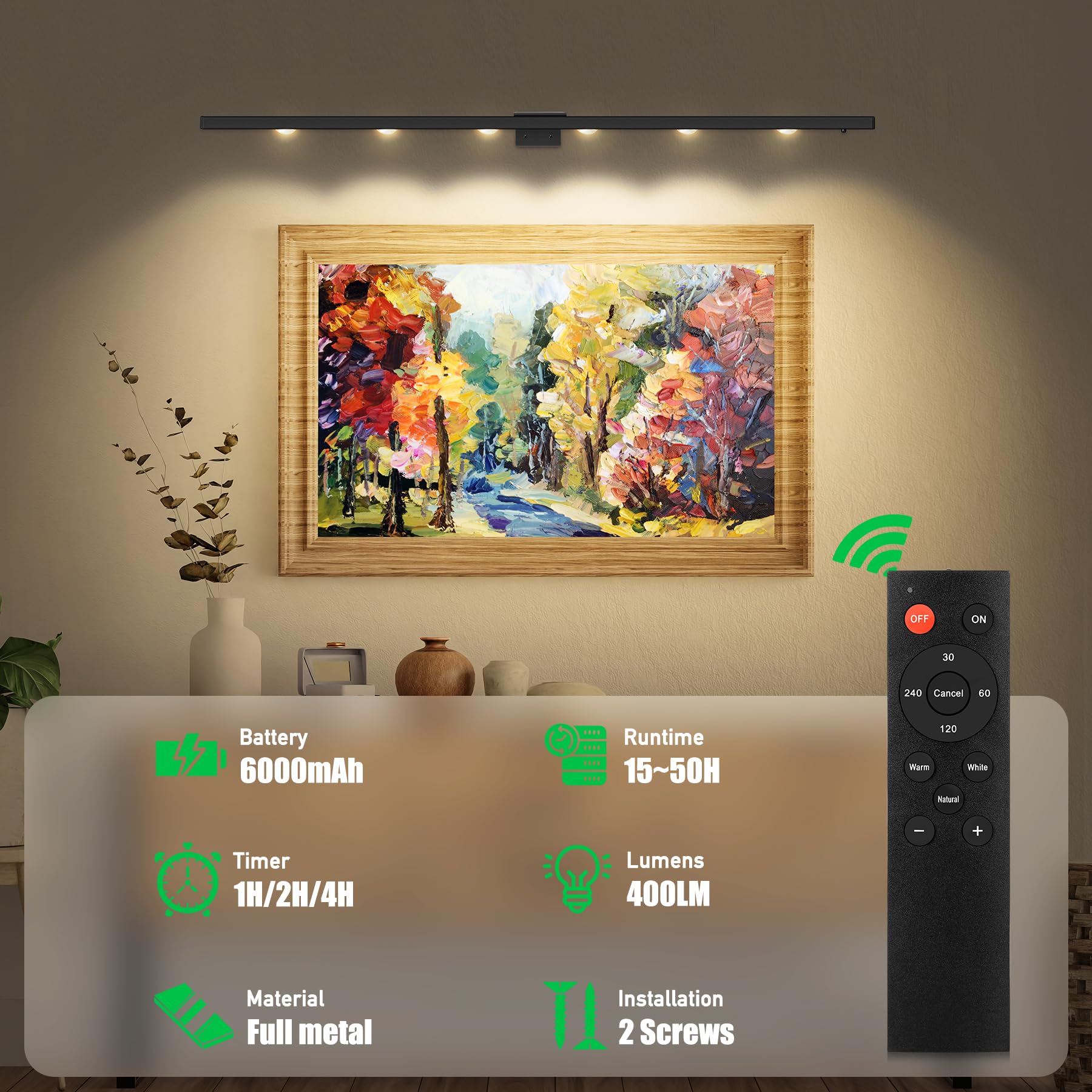 2Pack Battery Picture Light With Remote 22'',Wall Paintign Light With 3 Lighitng,Metal Artwork Lights With Dimmable Timer Auto-O