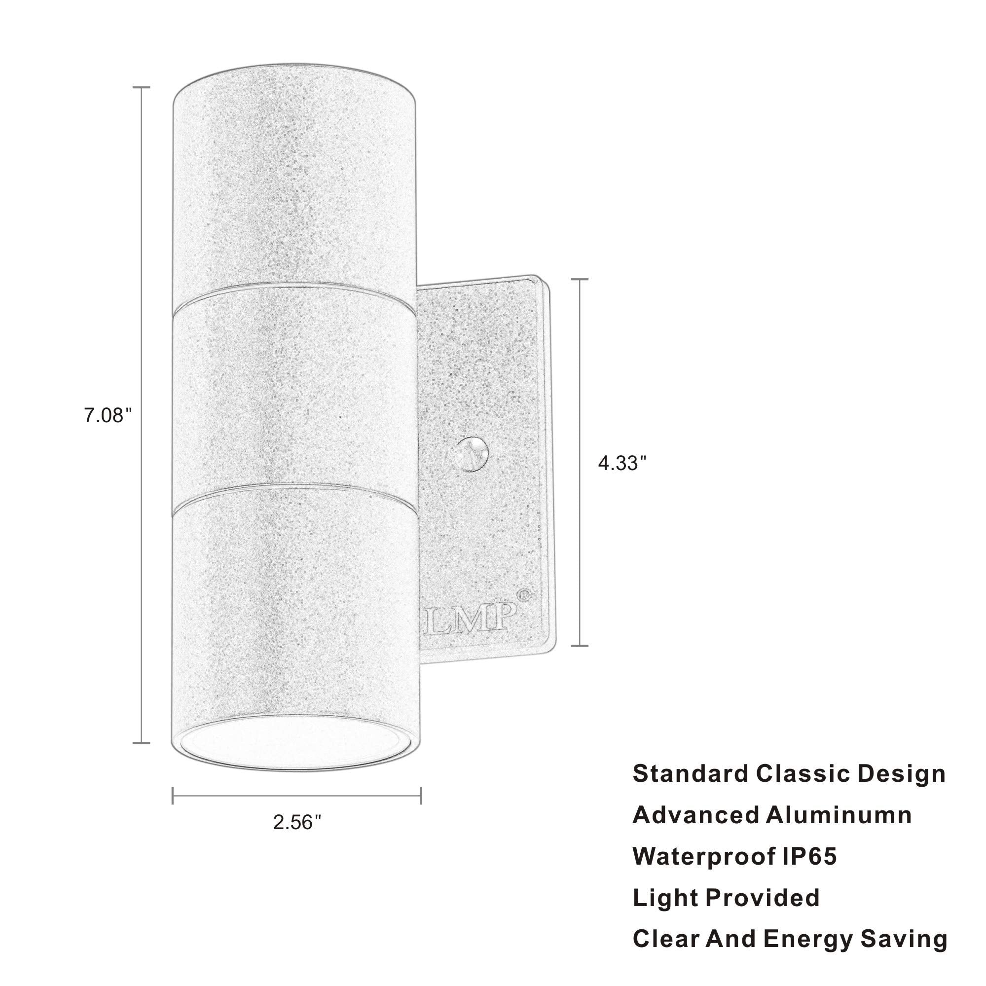 LMP Modern Outdoor Wall Light, Black Aluminum Finish, 2 Pack, Gray, Model ZY-B1005GRAY2