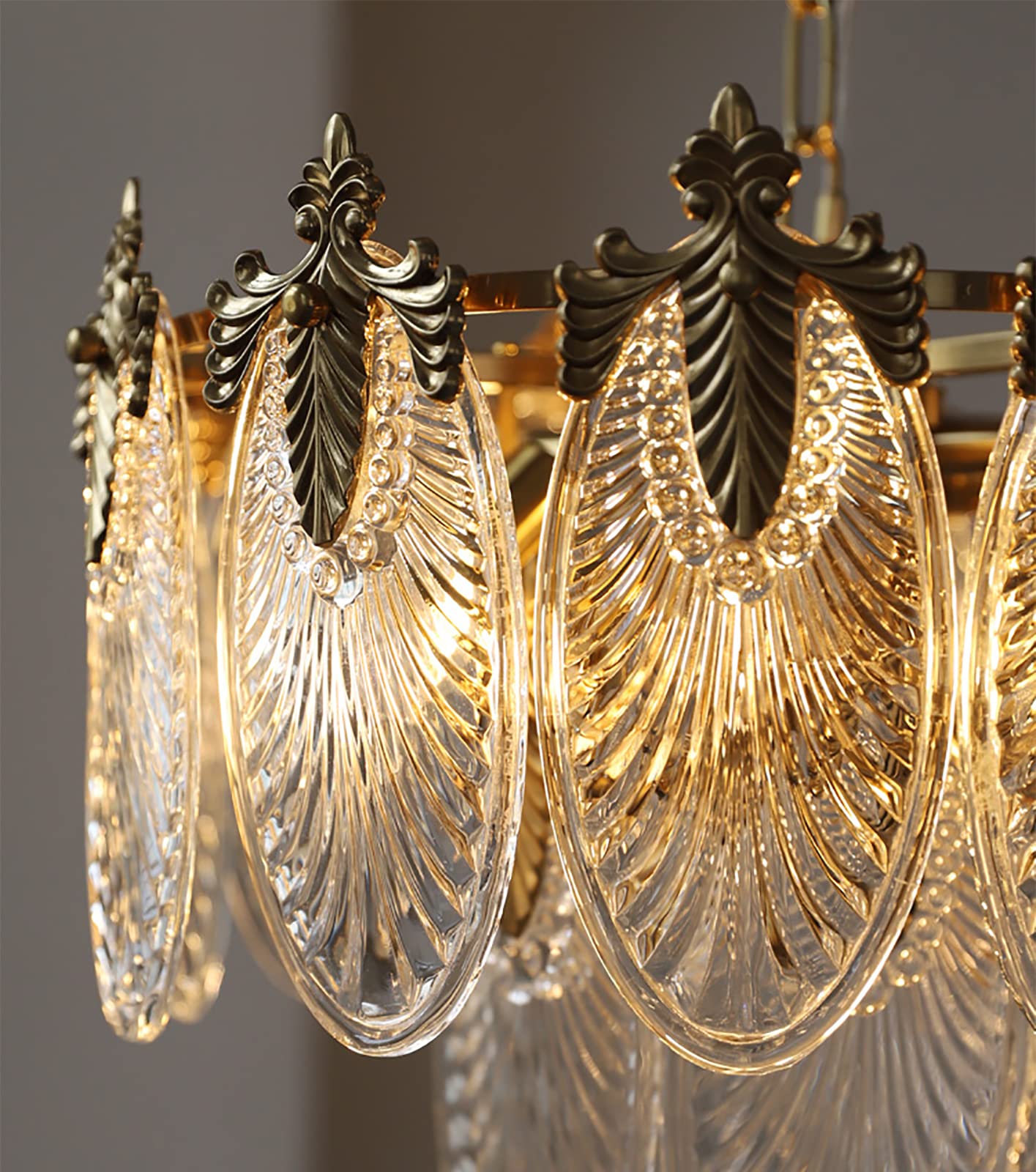 Antique Chandelier 3-Layer Crystal Glass Chandeliers, 9-Lights Round Pendant Light 23.6'' Brushed Brass Gold Adjustable Height,