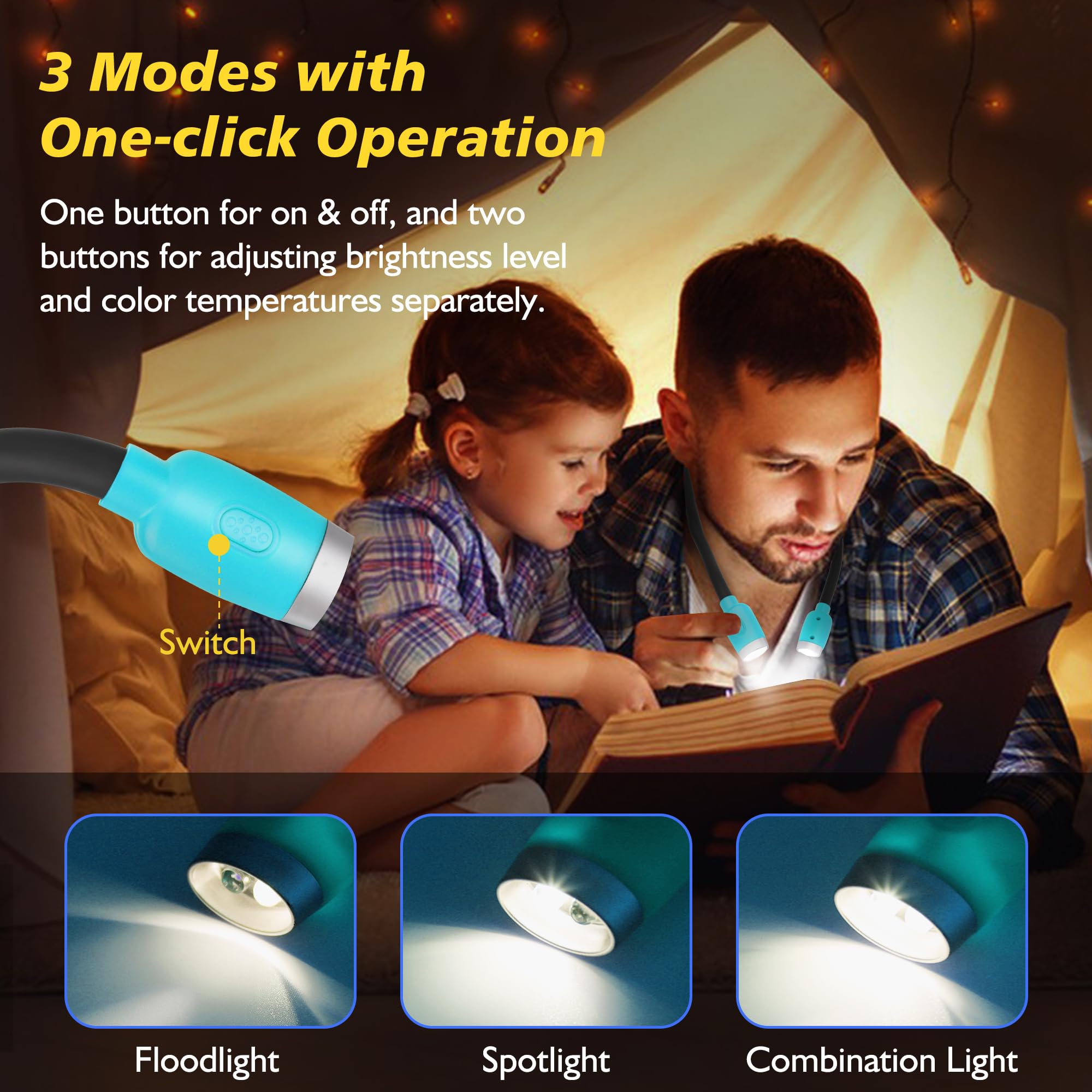 Ledgle Updated Neck Light For Knitting Portable Book Light For Reading In Bed With 4 Brightness Levels, Flexible Comfortable Sof