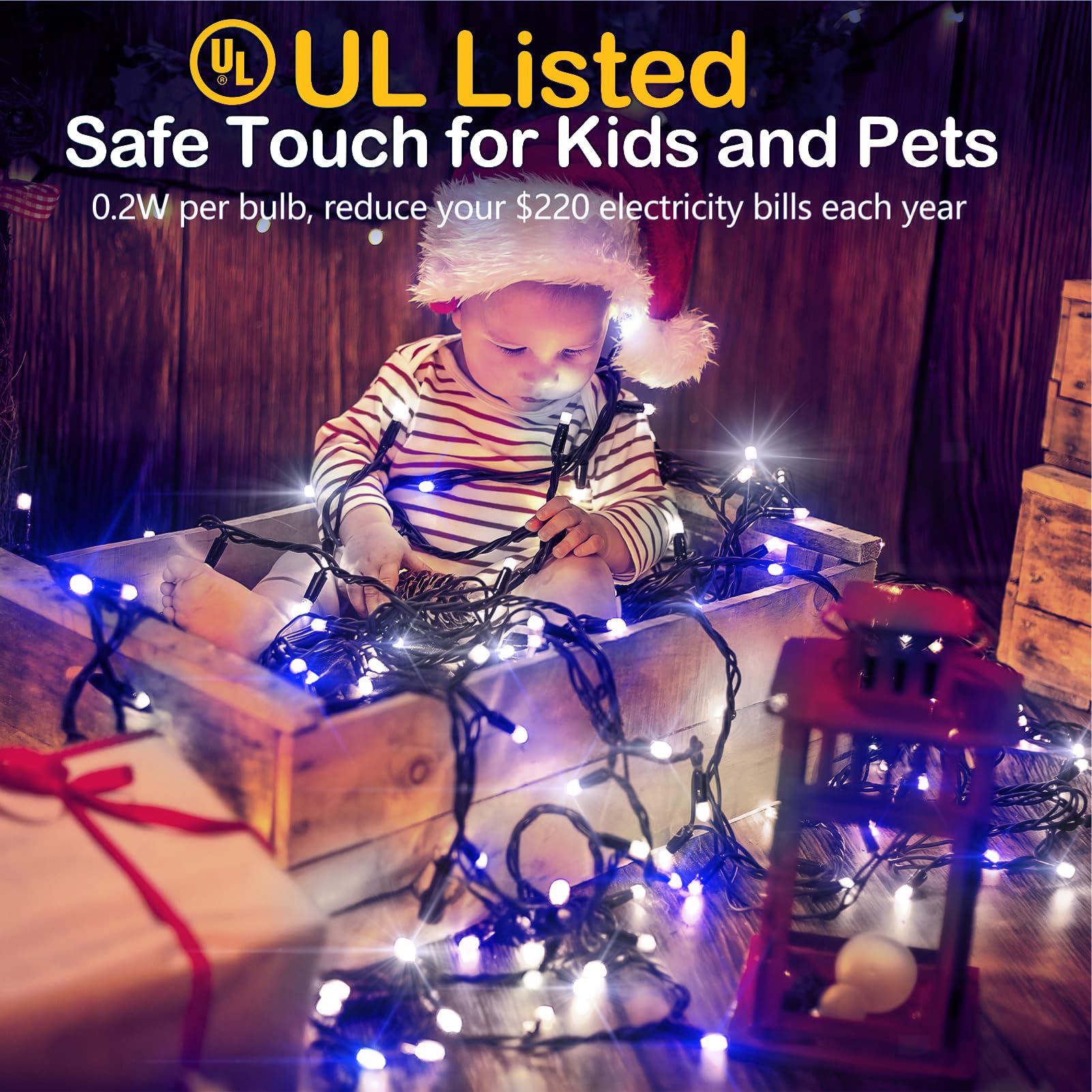 XURISEN 1400 LED Christmas Lights, 551FT Twinkle Fairy Lights, Blue+White, 8 Modes & Memory Timer for Home Decor