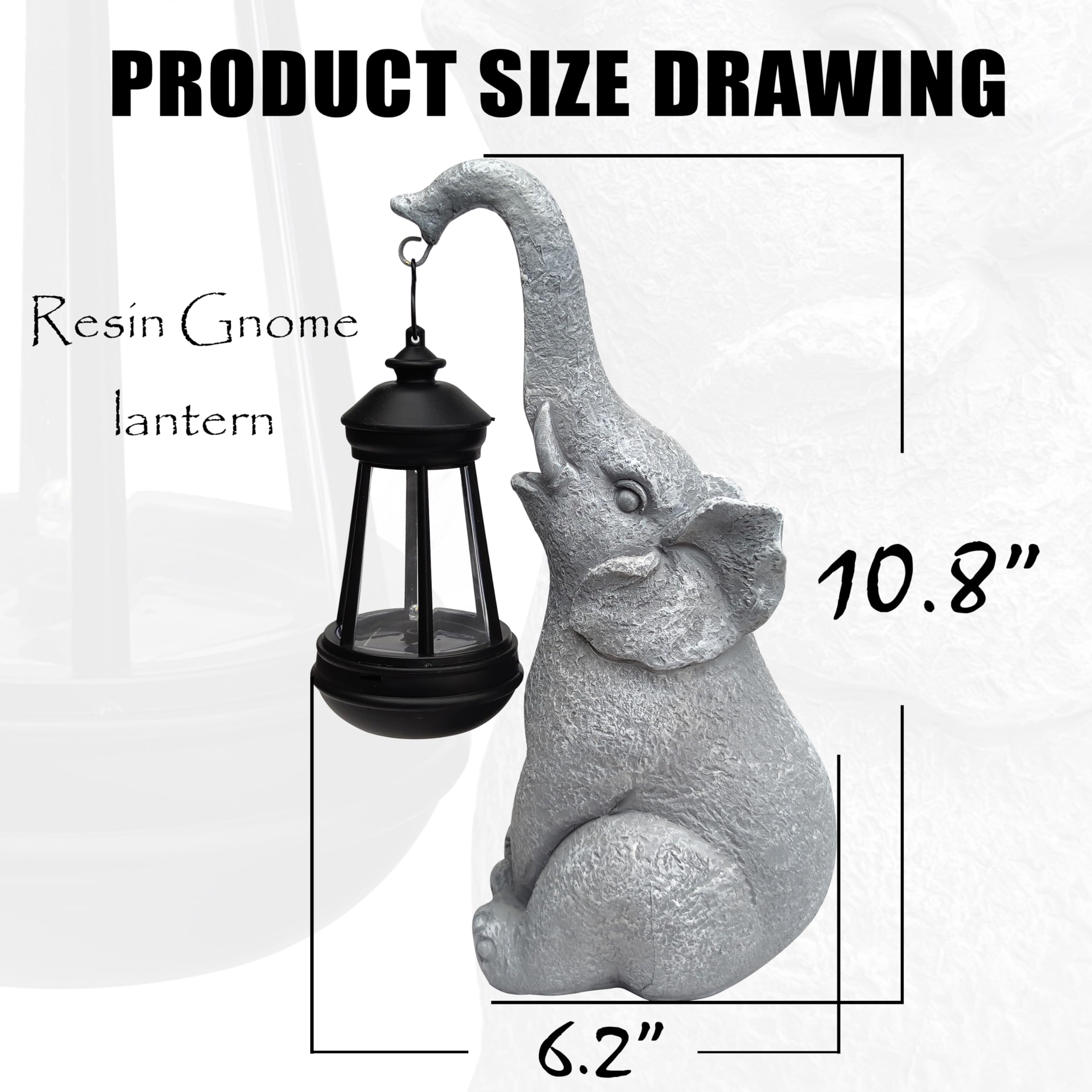 Qobumy Elephant Solar Garden Statues,Resin Elephant Figurine Decorations With Solar Lights Lantern, Outdoor Figurines Lawn Garde