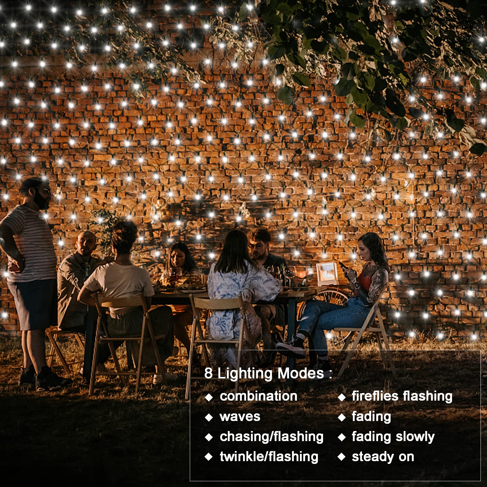 echosari Solar Powered Net Lights 200 LED 9.8ft x 6.6ft Dark Green Wire Cool White Outdoor Decoration
