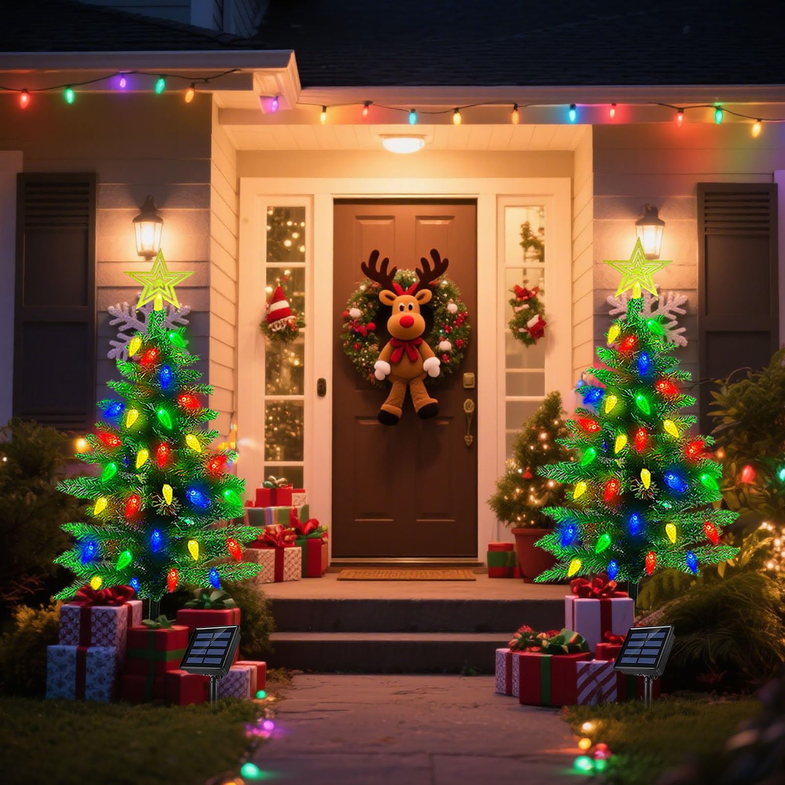 Ohwewant 2-Pack Solar Christmas Tree Lights, 3.6Ft, 100 Led, 8 Modes, Waterproof, Green Tree Decorations For Yard And Porch