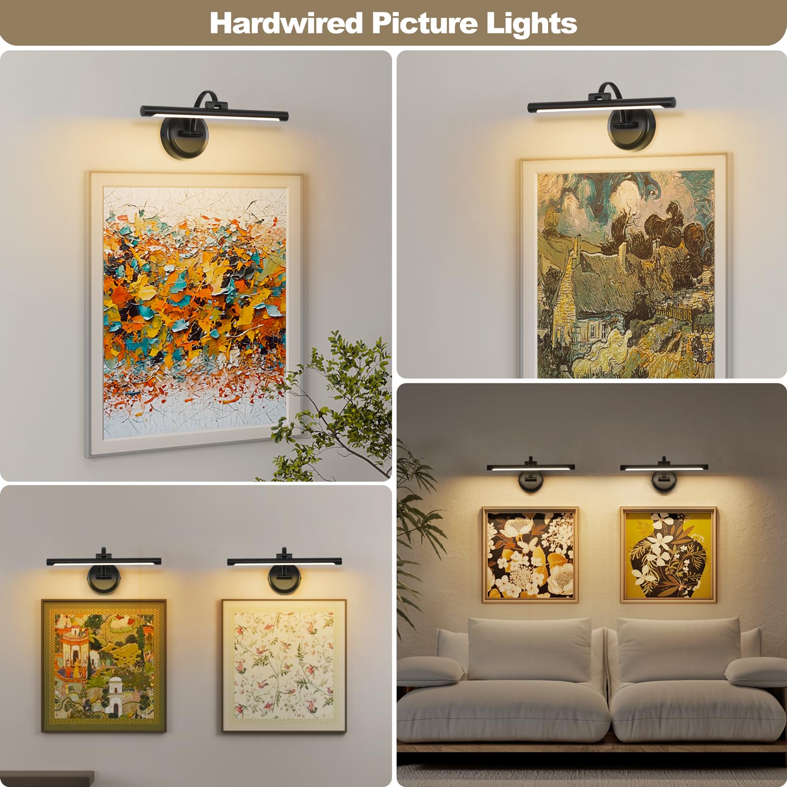 Black Picture Lights For discomfort-reducingtings Hardwired Led Wall Art Lighting 15.75 Dimmable Full Metal Gallery Light Modern Portrait Artwork Picture Frame Light With Single Swing Arm  9W  2700K  Warm White