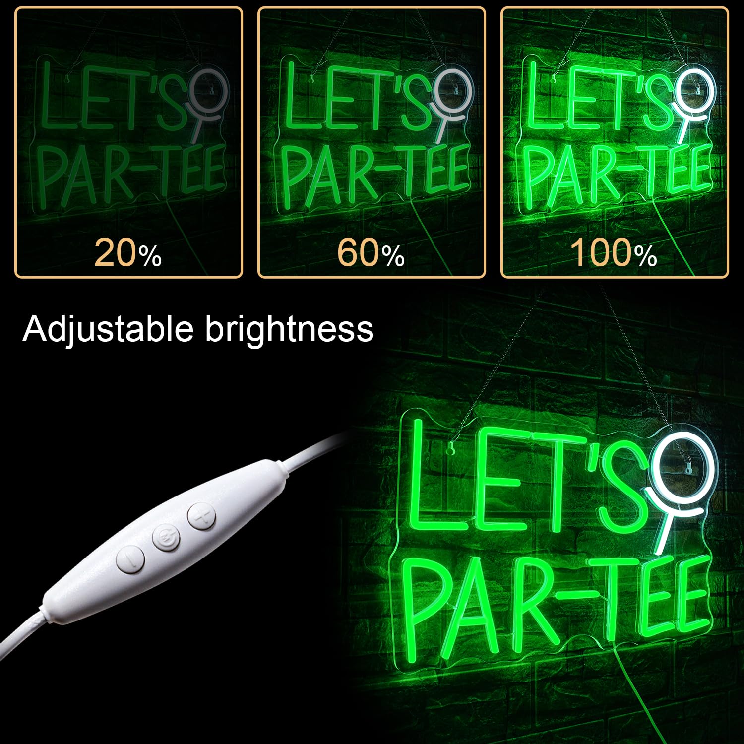 WLHOPE Neon Golf Sign - Dimmable LED Wall Decor Light, Acrylic, Lets Par-Tee Color