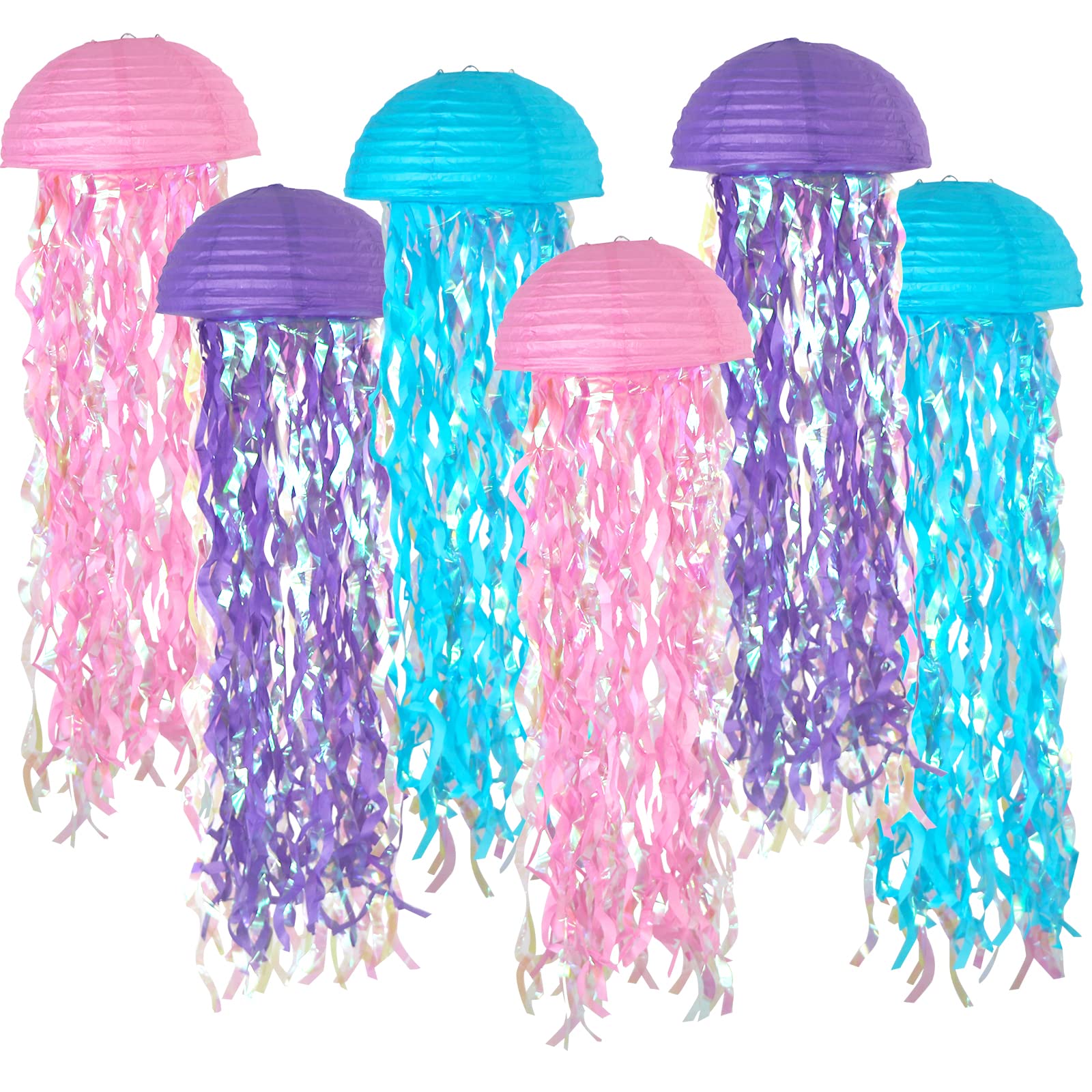 ADLKGG Pink Purple Blue Hanging Jelly Fish Paper Lanterns, Gradient Colorful Paper Lanterns for Mermaid Theme Party Under The Se