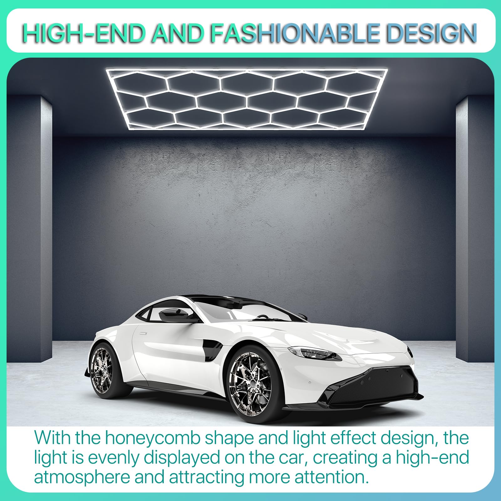 Litezone Hexagon Garage Lights, 14 Grids Led Garage Hexagon Lights With Rectangle Frame, 6500K Super Bright Honeycomb Lights Cei