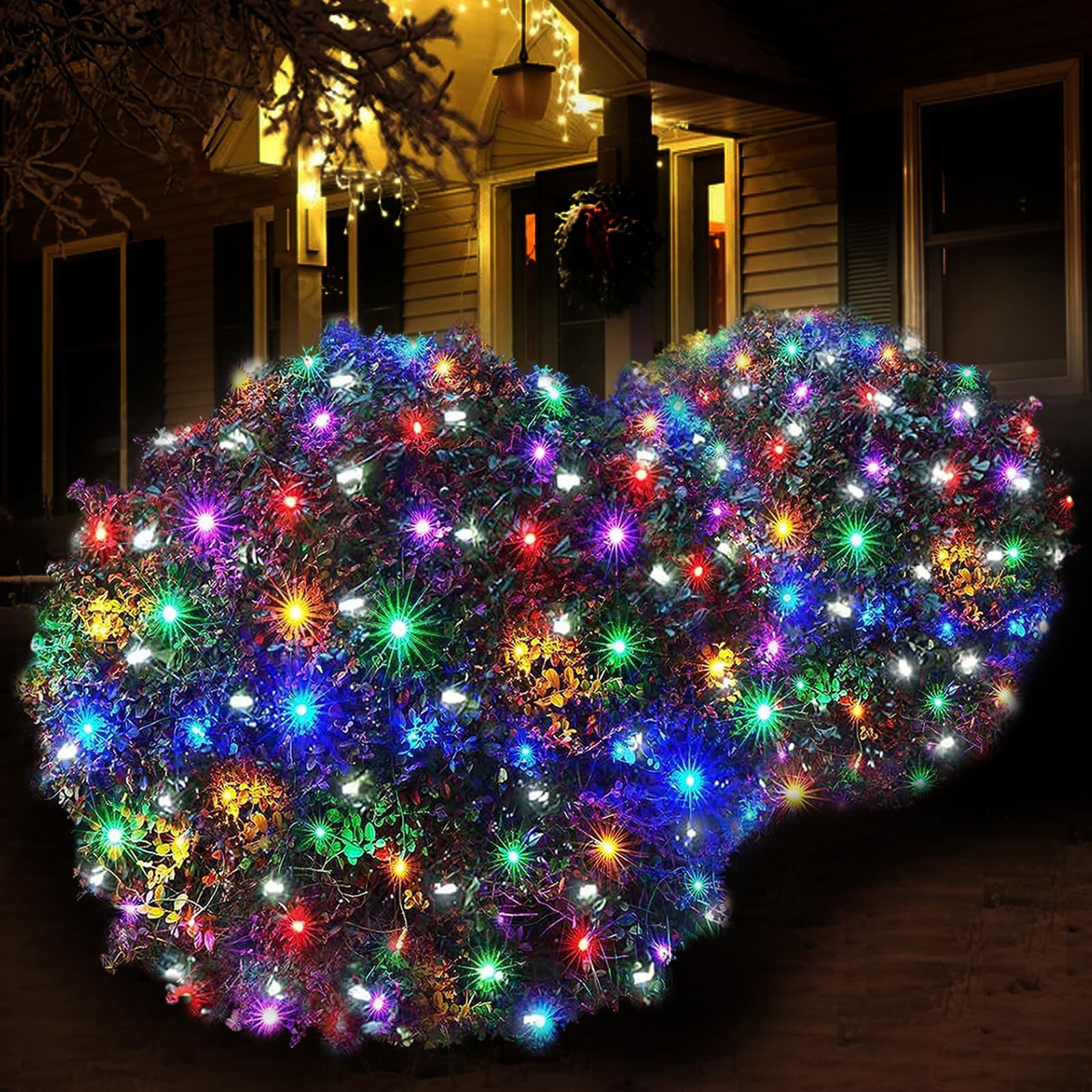 Wabarle LED Christmas Net Lights, 120 LEDs, 5ft x 6ft, Multicolor, Green Wire for Bushes, Trees, Shrubs - Model LEHD-132/3