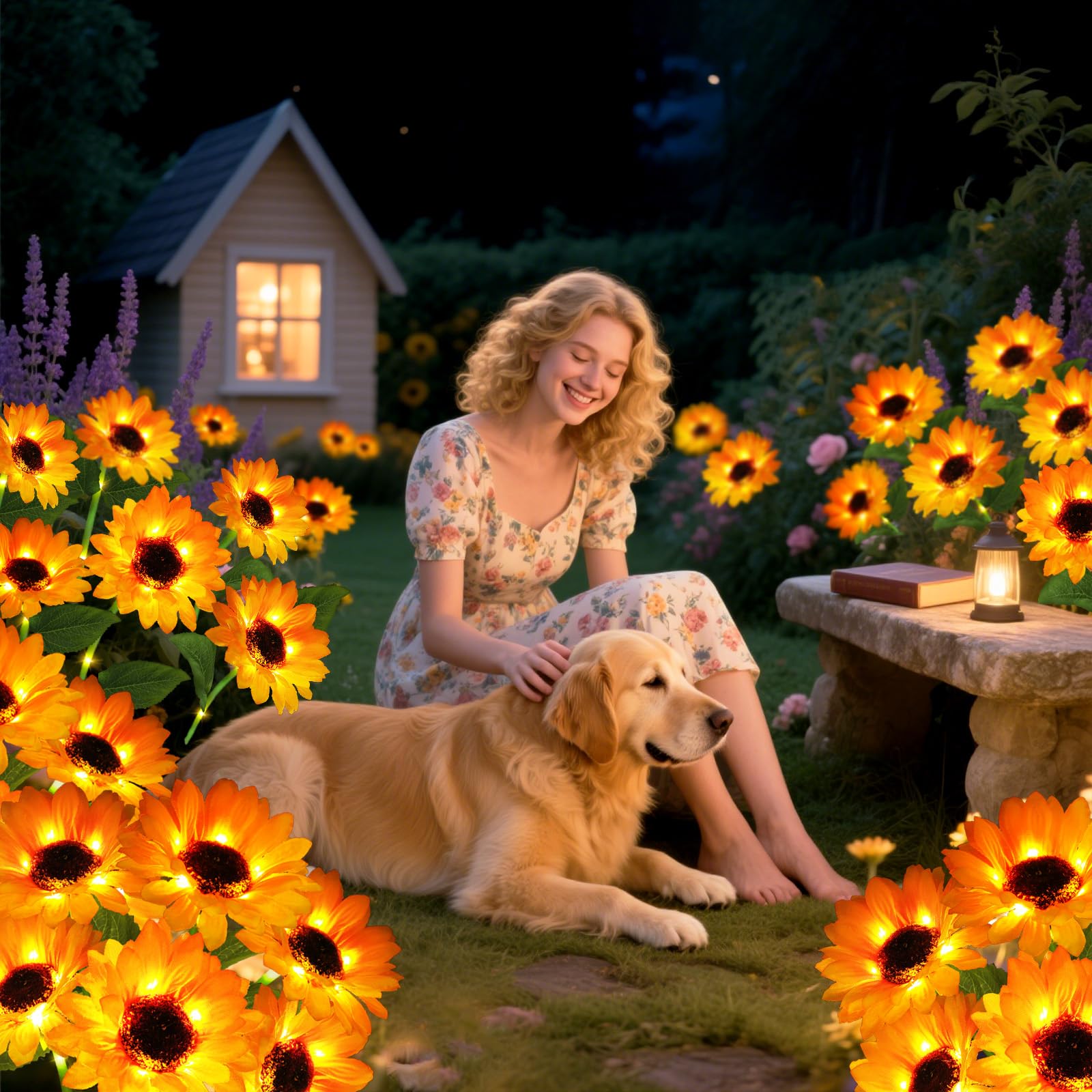 Solar Garden Lights 4 Pack 24 Sunflower Lights, Sunflowers Birthday Gifts For Mom Women Grandma, Waterproof Solar Flower Light F