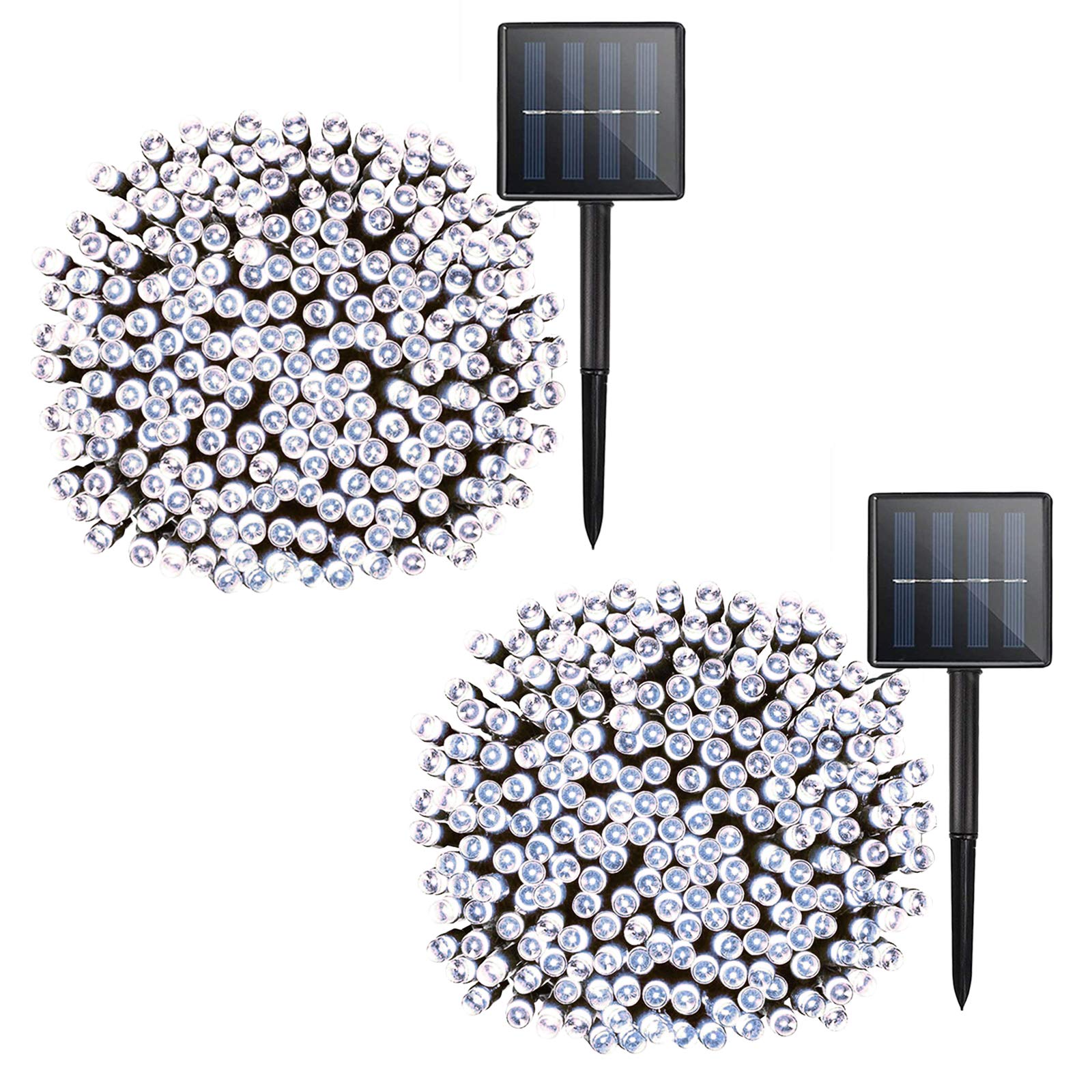 Solar LED Christmas String Lights - 2 Pack 72ft 200 LED 8 Modes Outdoor Icicle String Lights, Waterproof Solar Powered White String Lights for Garden, Patio, Fence, Christmas Tree Decorations White