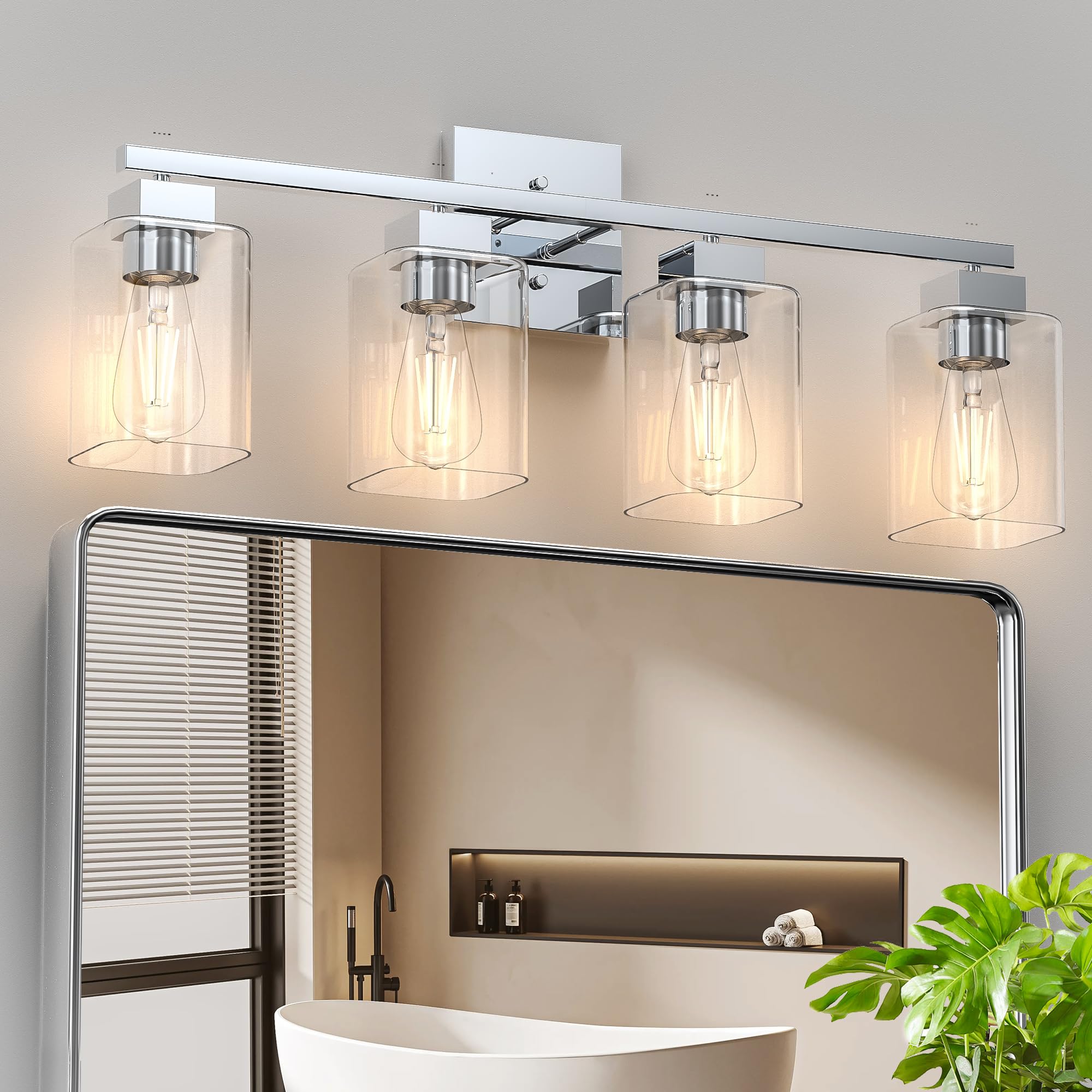 Espird 4 Light Bathroom Vanity Light - Chrome Bathroom Light Fixtures Square Design & Ul Certification, 26 Inch Square Bath Room