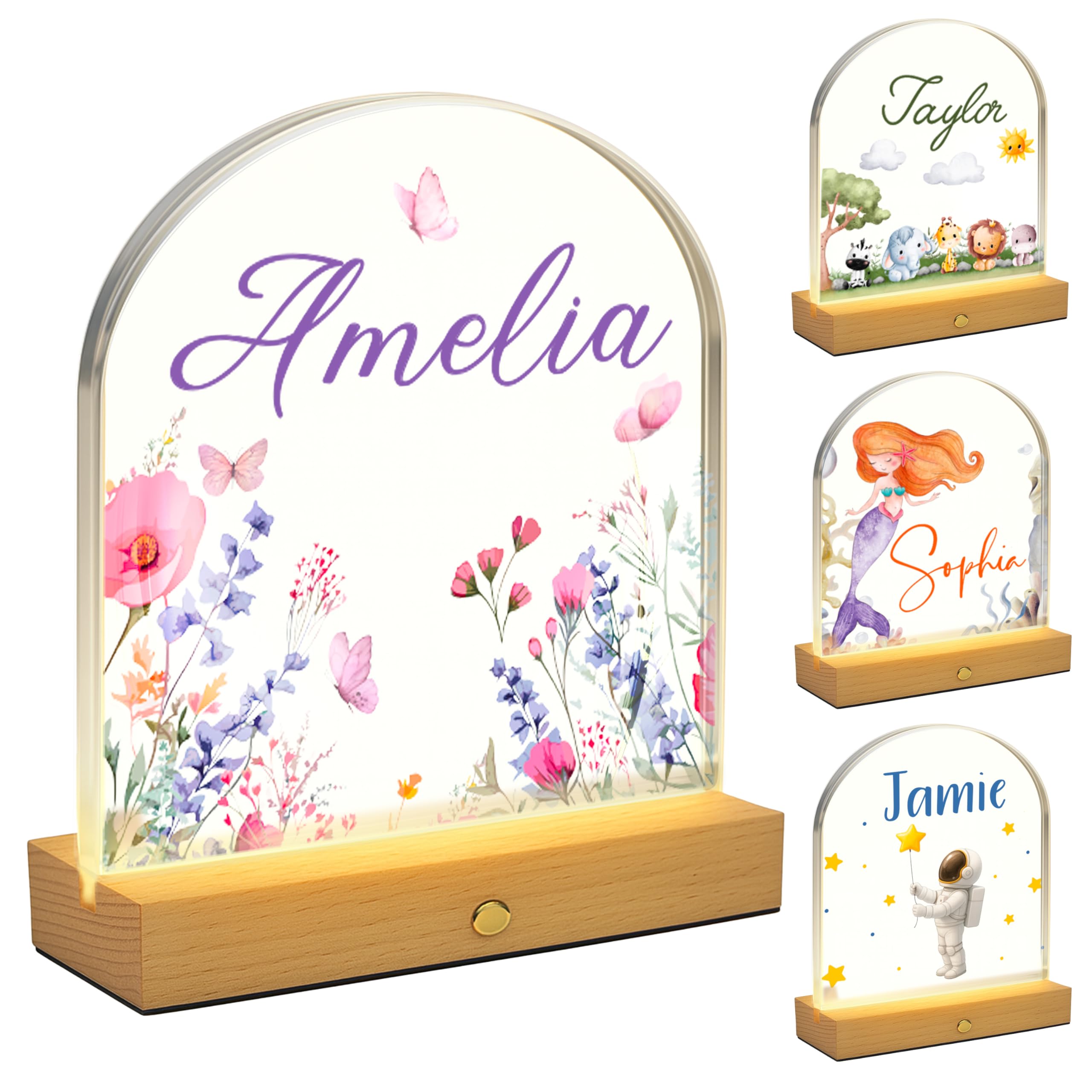 Personalized Kids Name Night Light - Custom Baby Gift Acrylic Led Lamp With Stars  Moon & Cute Designs - Nursery Bedside Nightlight Room Decor For Boys & Girls - Unique Birthday  Christmas Gift Idea