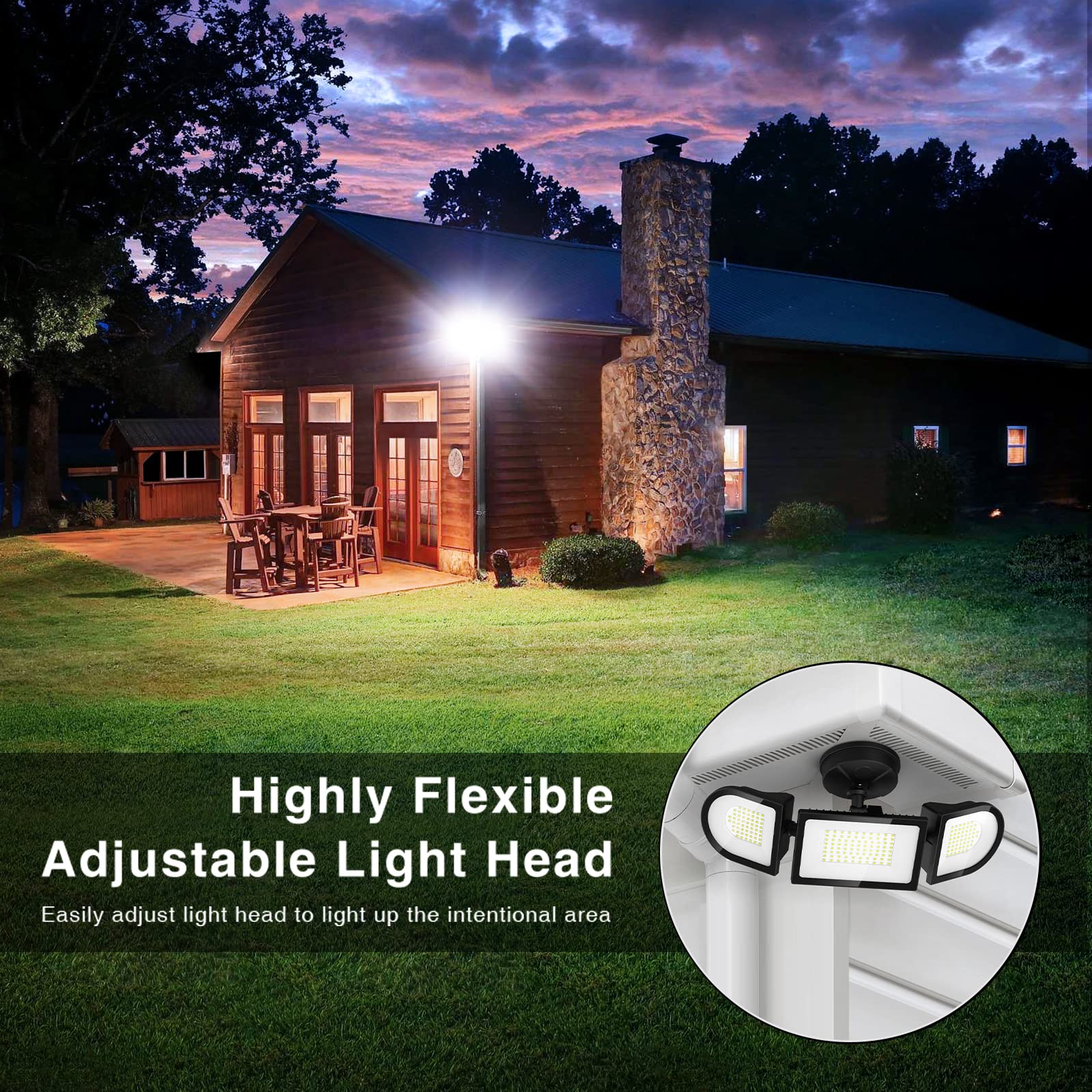 Onforu 100W LED Flood Light - 9000LM, IP65 Waterproof, 3 Adjustable Heads, 6500K White, Black, Model BDD100-3