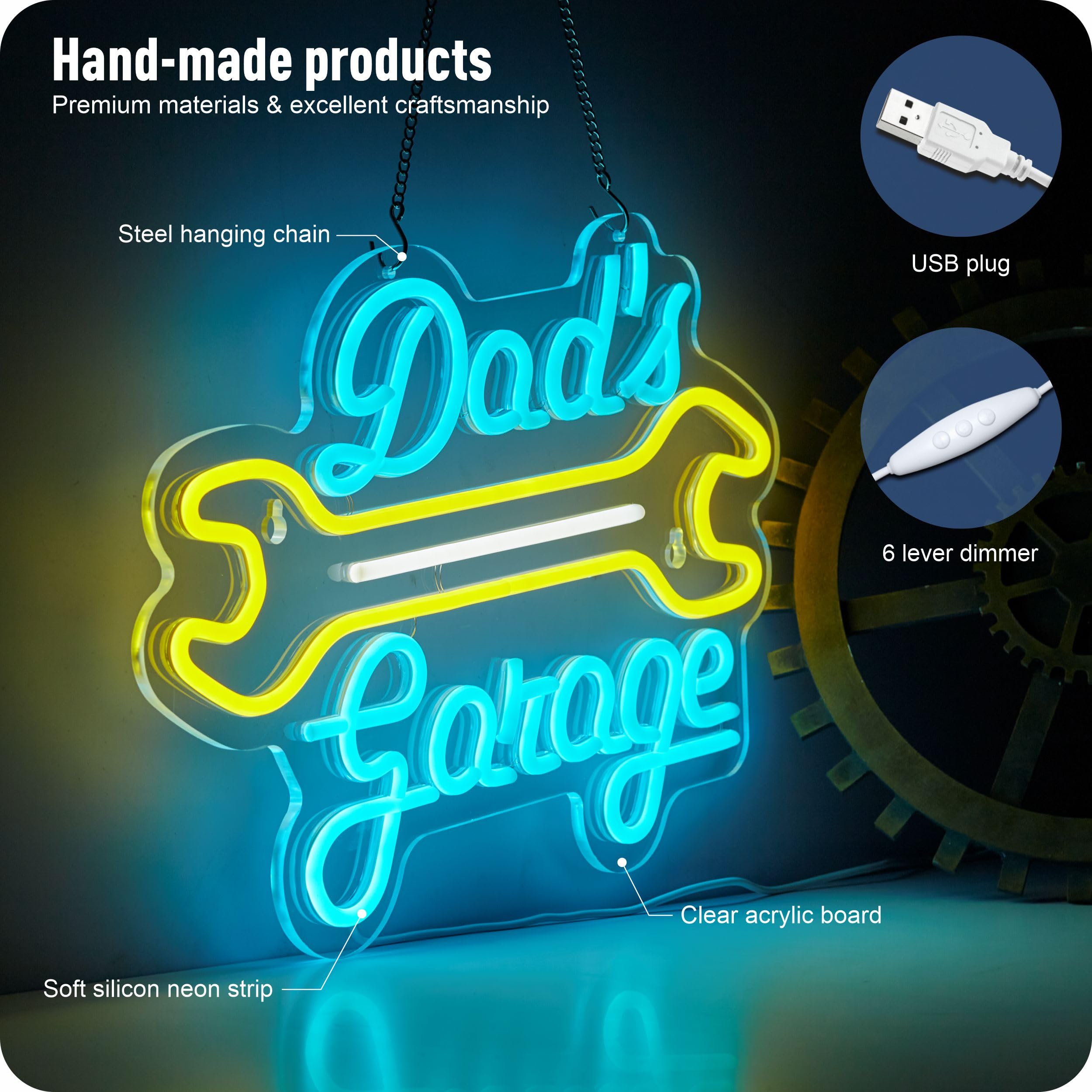 IMTATTO Garage Neon Sign LED Light for Wall Decor 12.6 x 16.5 in Blue + Yellow Model: Dont Quit