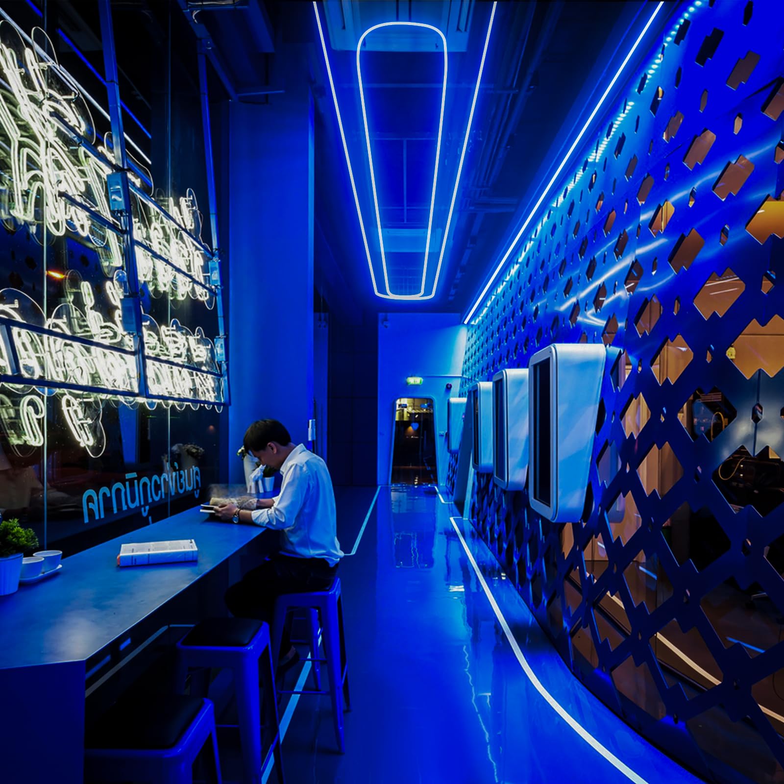 Gzbtech Flexible Led Neon Rope Lights 33Ft Ac 110-120V Waterproof Strip Light  120 Leds/M Cuttable Connectable Neon Lighting For Indoor Outdoor Home Decor/Commercial Building Use-Blue 10M