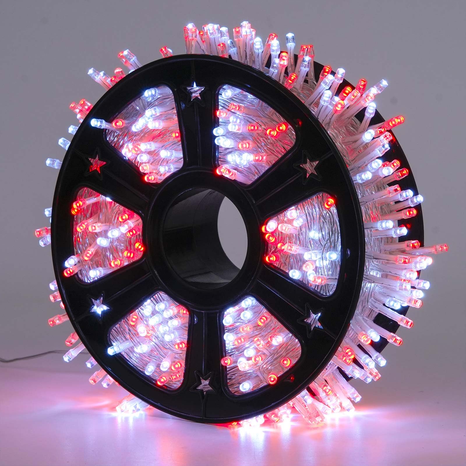 JMEXSUSS 500 LED Red and White Christmas Lights, 8 Modes 163ft String Lights Plug in with Remote Control, Clear Wire Christmas S