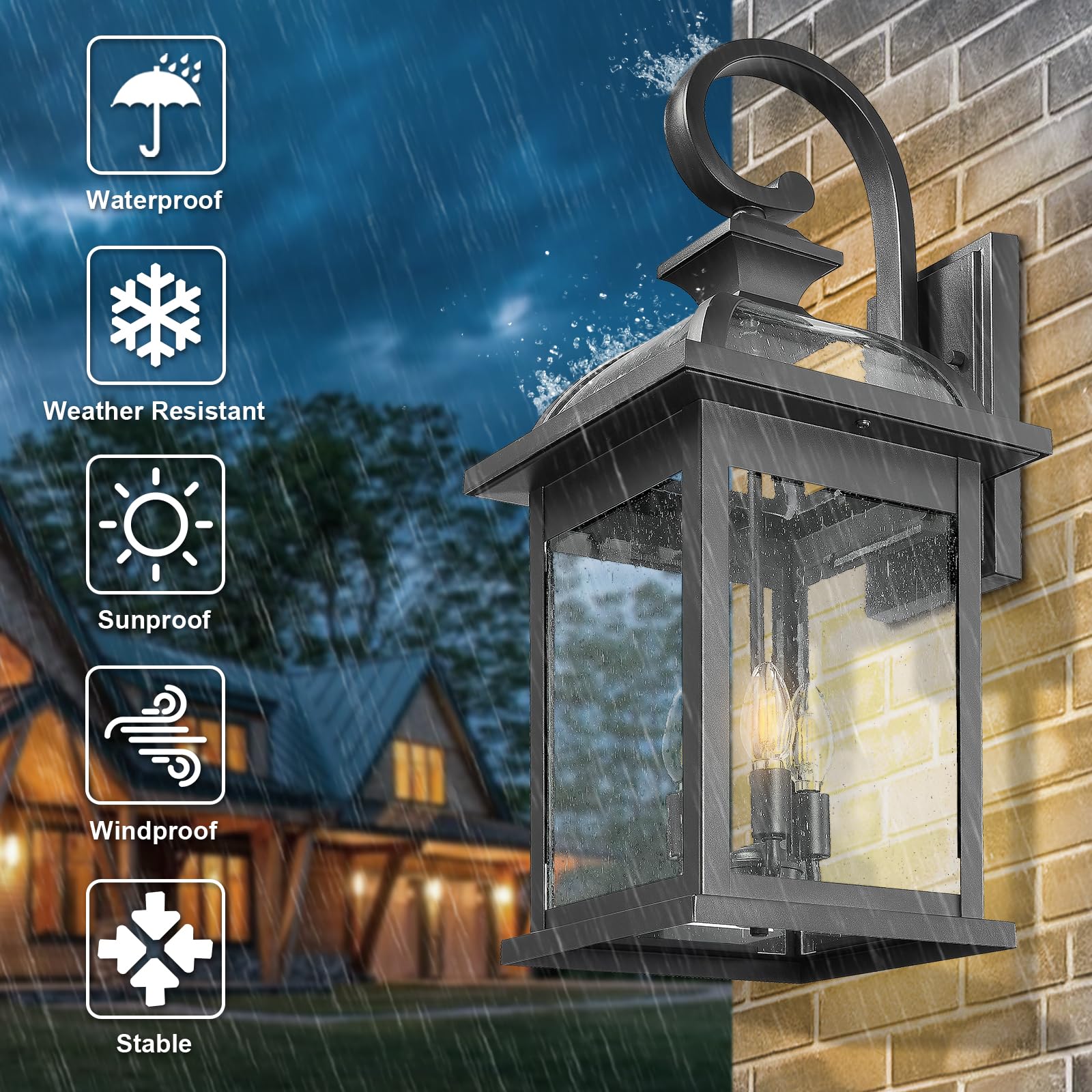 Darkaway Outdoor Lights Fixtures Wall Mount, Extra Large 26Inch Outdoor Wall Sconce Lights With Seeded Glass Waterproof Outside