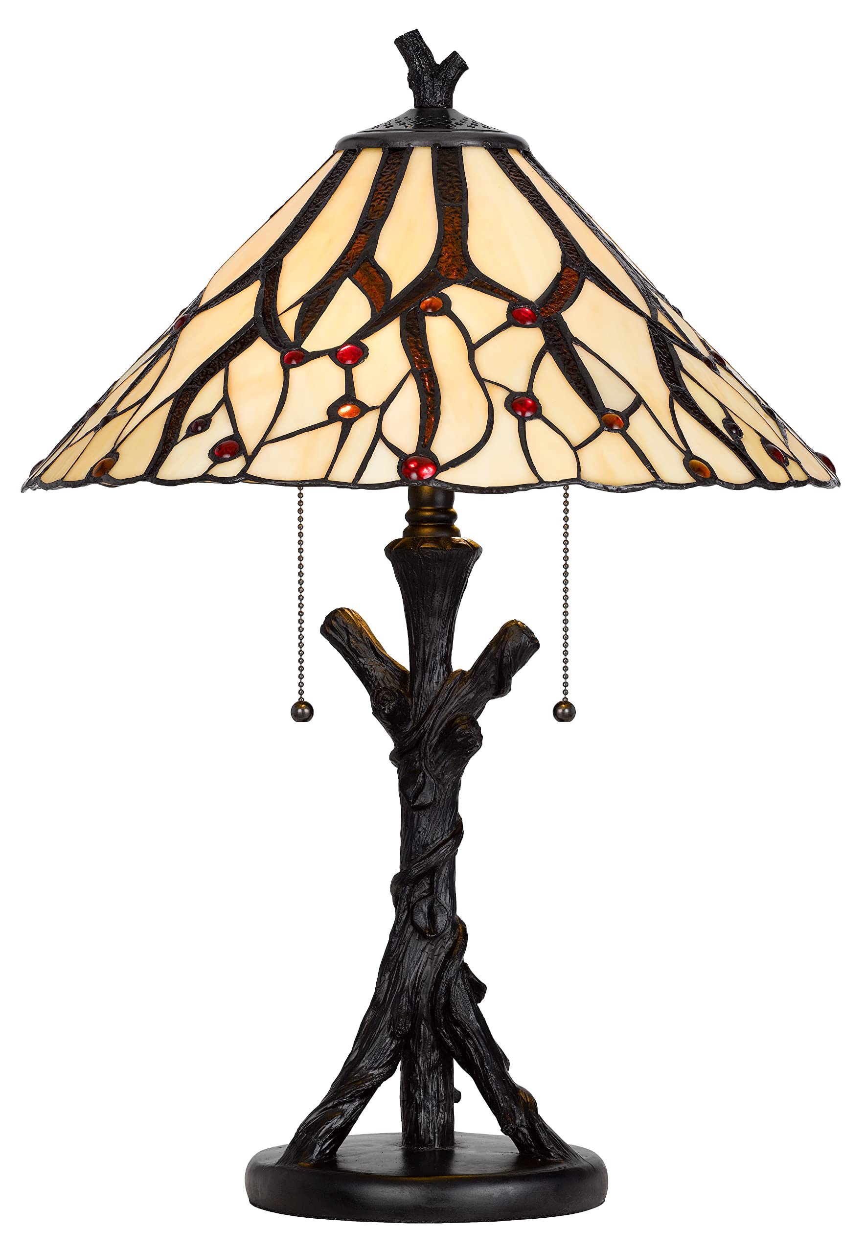 Cal Lighting BO-3104TB 60W X 2 Metal and Resin Tiffany Table Lamp with Pull Chains