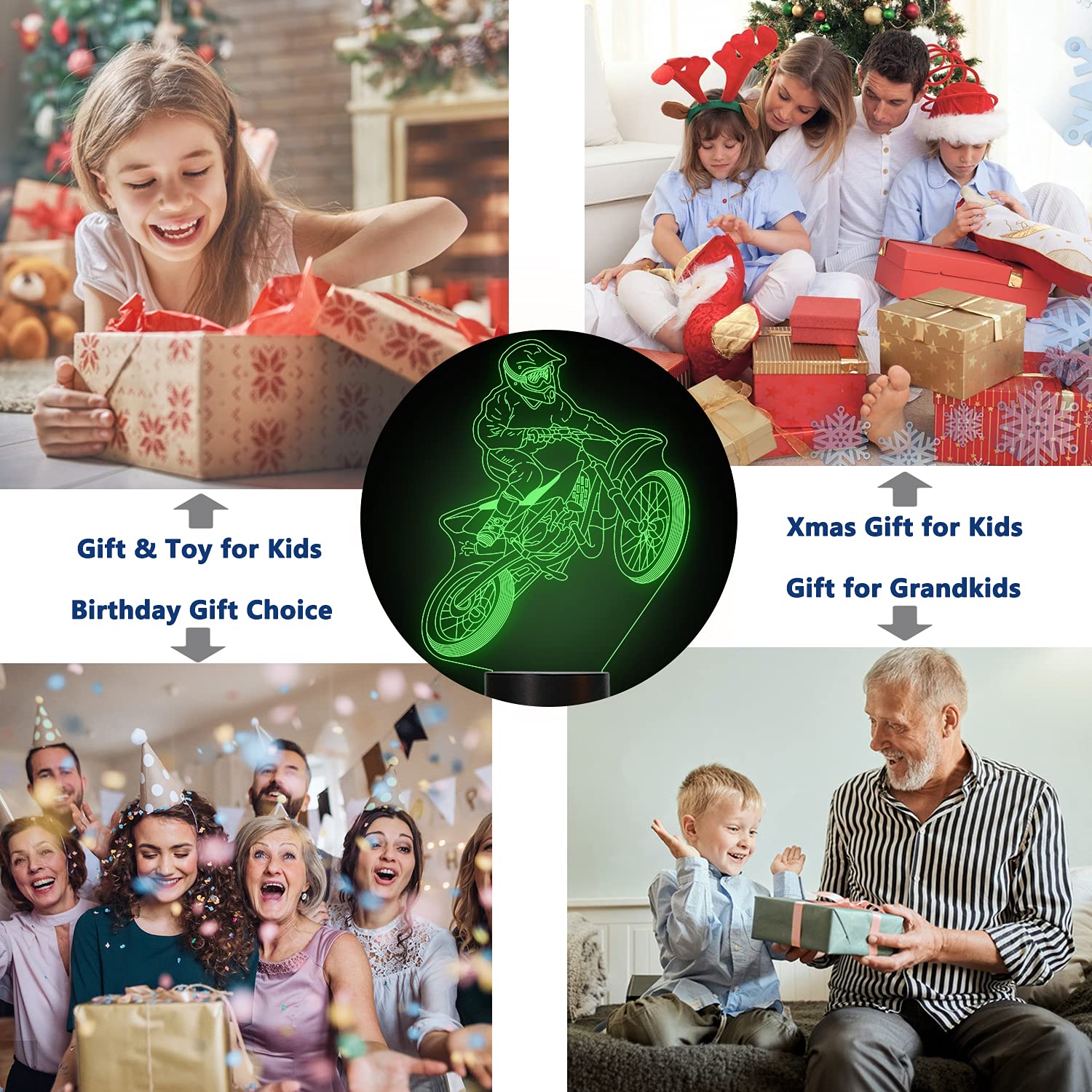 Lightzz Dirt Bike Gifts For Boys, Motocross 3D Night Light Illusion Lamp For Teen Boys Motorcycle Fans Bedroom Decor With Remote