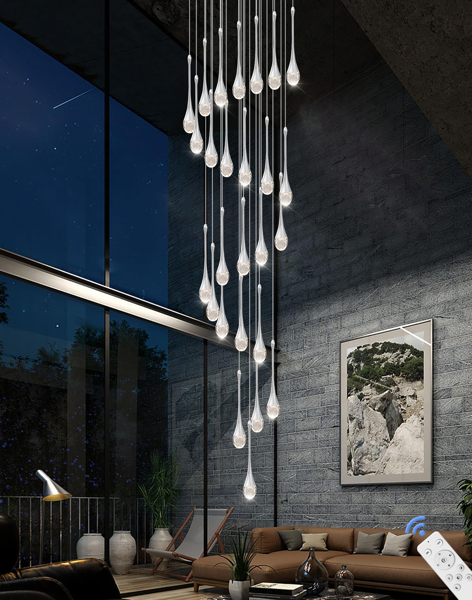 ykolupty Large Crystal Chandelier 138" K9 Raindrop Light 26-Lights Silver Model TP0038-26Y Dimmable 2700-6000K for High Ce