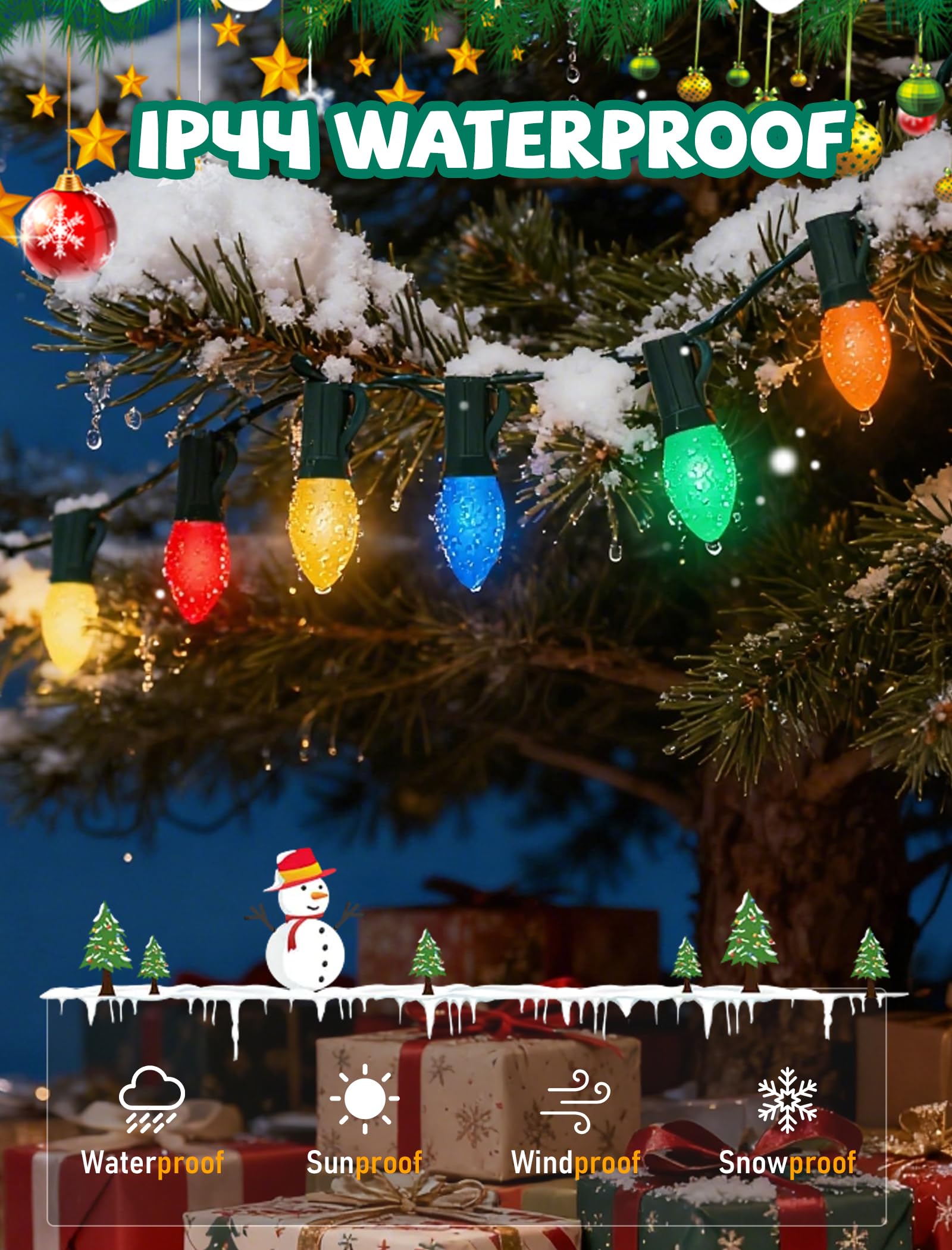 25Ft Multicolor Christmas Lights Outdoor  C7 Vintage String Lights With 25 Red Green White Ceramic Incandescent Bulbs  Hanging Patio Lights For Porch Roofline Xmas Tree Garden Pathway Indoor Decor