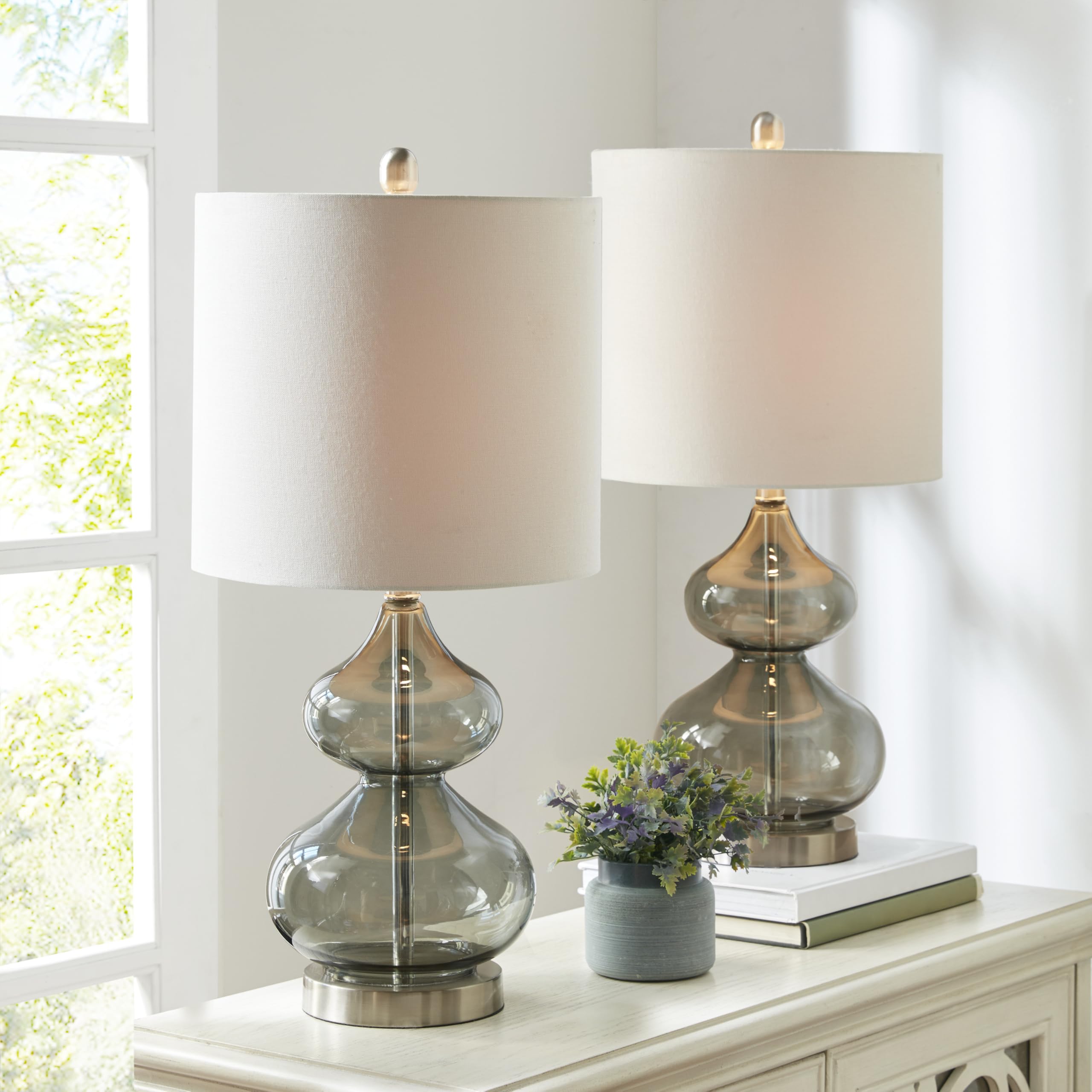 510 DESIGN Modern Table Lamp Set of 2 - Curved Glass, Gold Base, 25.25"H, Nightstand Lighting, Model 5DS153-0014