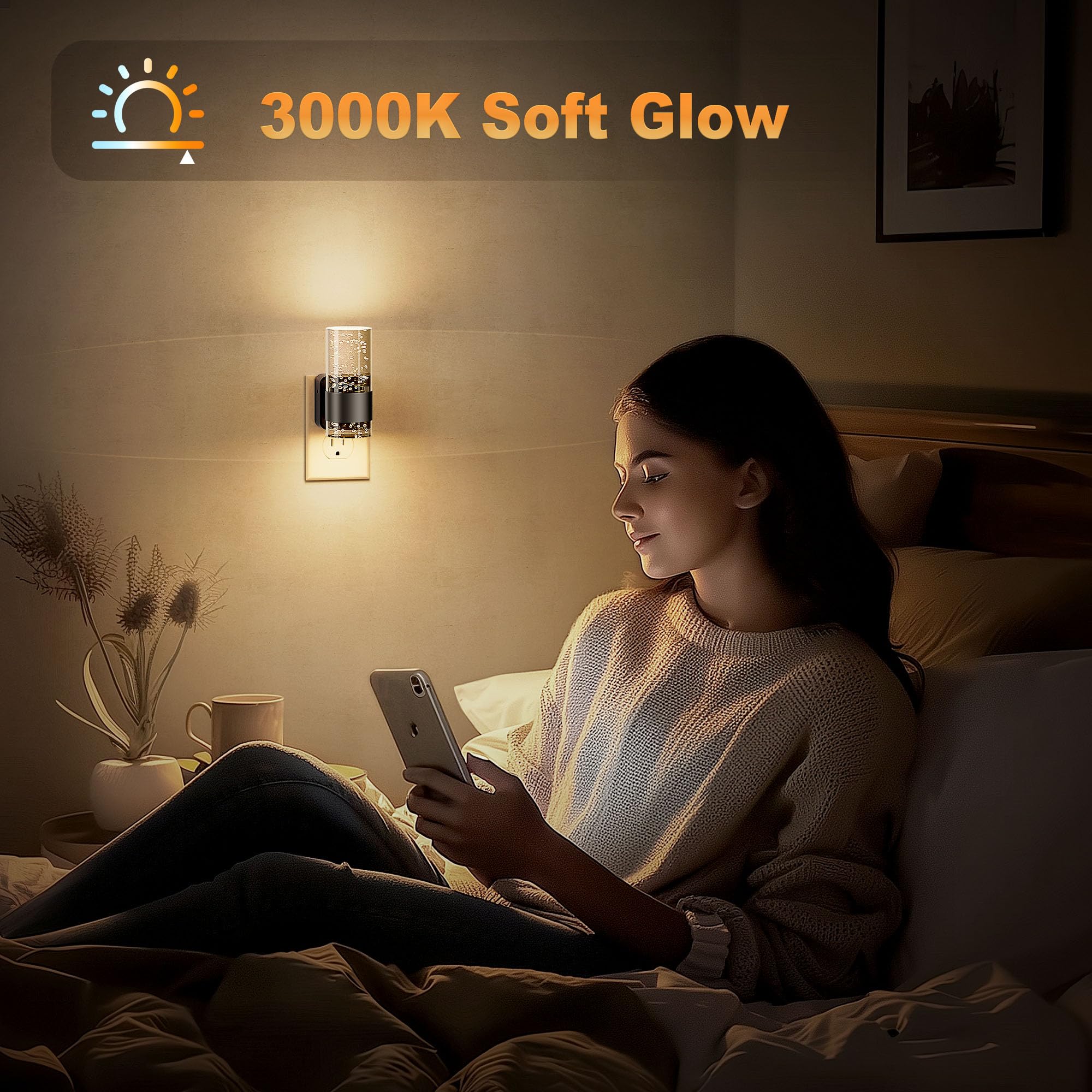 Jandcase Night Light, Night Lights Plug Into Wall,2 Pack 3000K Led Nightlight With 0-100Lm Adjustable Brightness, Automatic Nigh