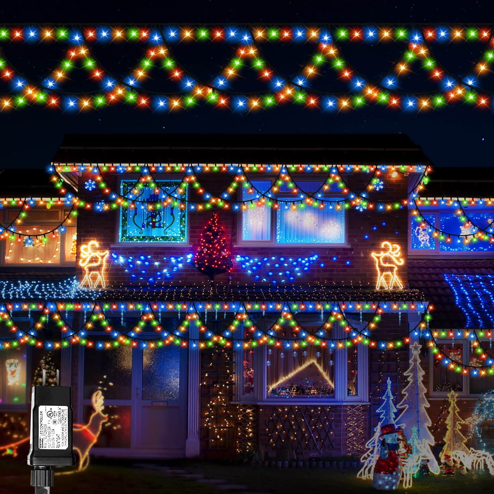 XTF2015 Christmas Lights Outdoor Color Changing 40FT 380 LED Christmas String Lights Extendable 8 Modes, Waterproof Half Round C