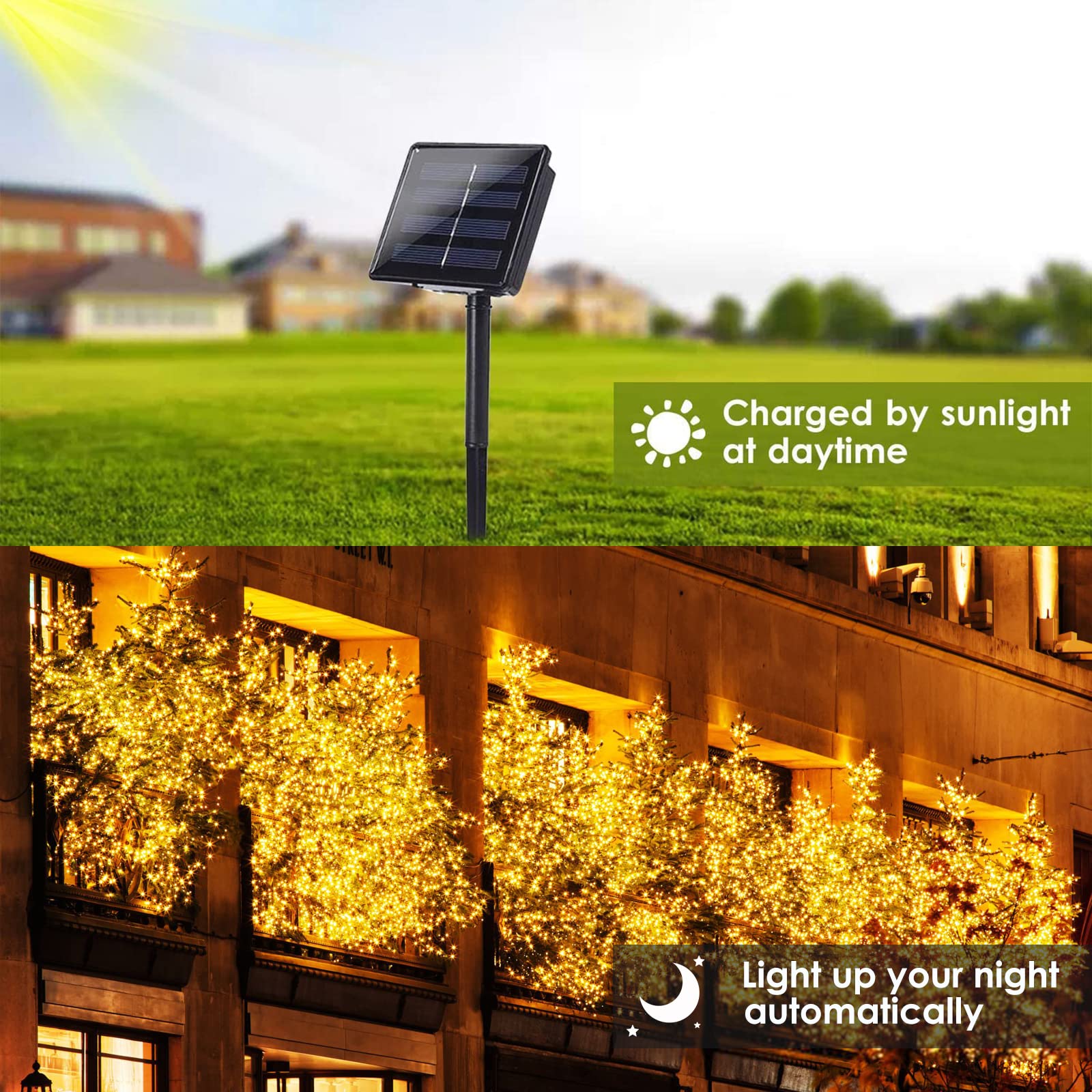 Solar String Lights Outdoor, 6 Pack Each 100 Led Solar Christmas Lights Outside Waterproof Copper Wire With 8 Modes Solar Fairy