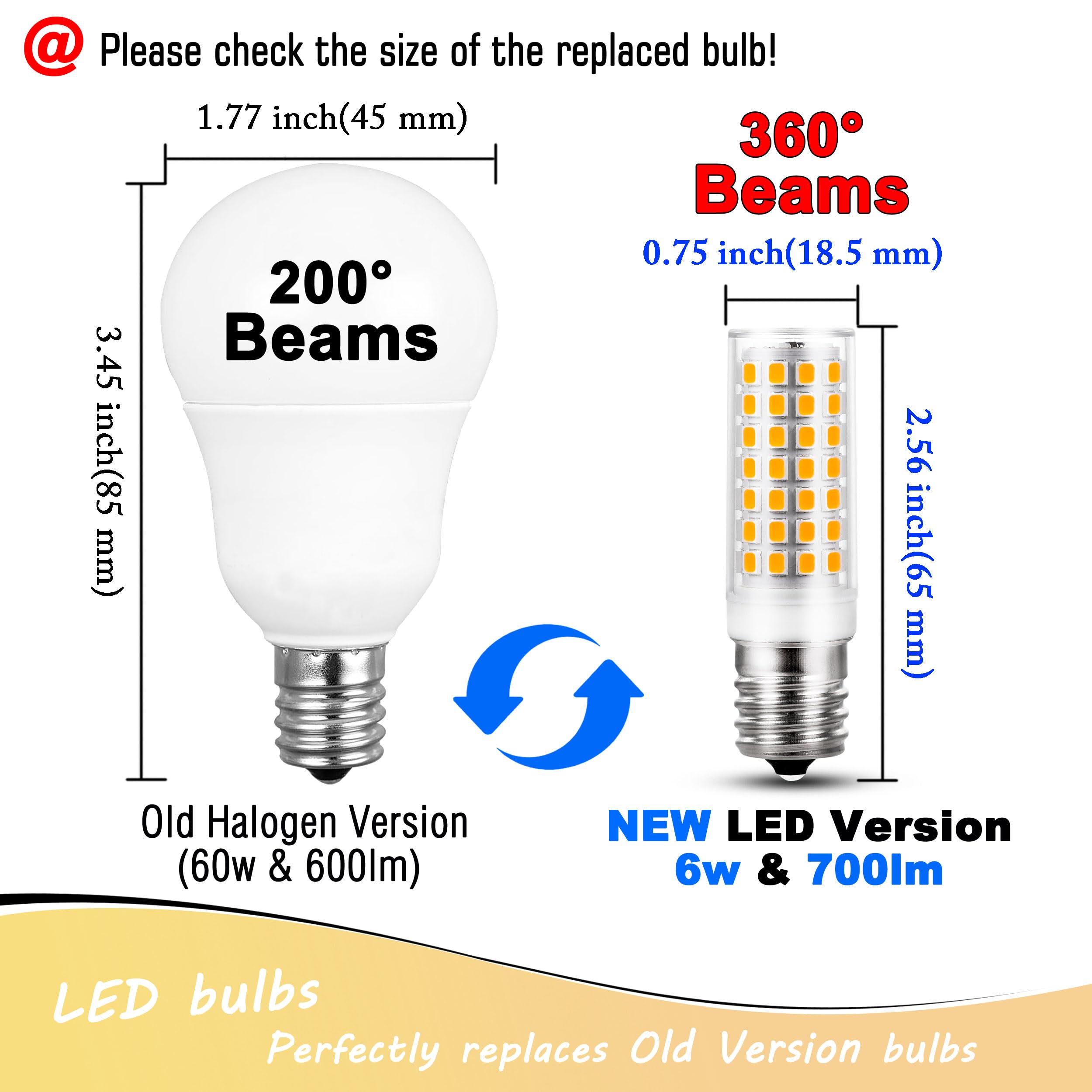 Heifymi E17 Intermediate Base Light Bulb 6W (60W Halogen Equivalent) 4000K Natural White 700Lm 120V Led Ceiling Fan Bulb For App