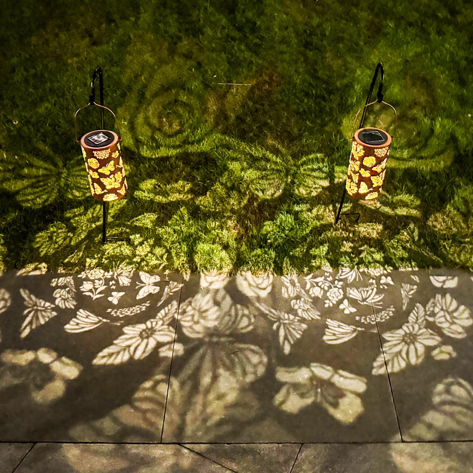 4 Pack Butterfly Solar Gardening Gifts Lanterns Decorative Outdoor, Flower Pattern Solar Hanging Lights Waterproof, Garden Decor