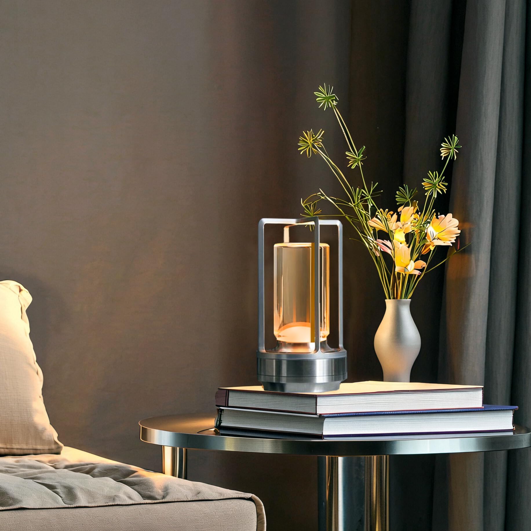 Kipliko Cordless Table Lamp, Rechargeable LED, Touch Sensor, Large, Silver, Model CLL-3CS