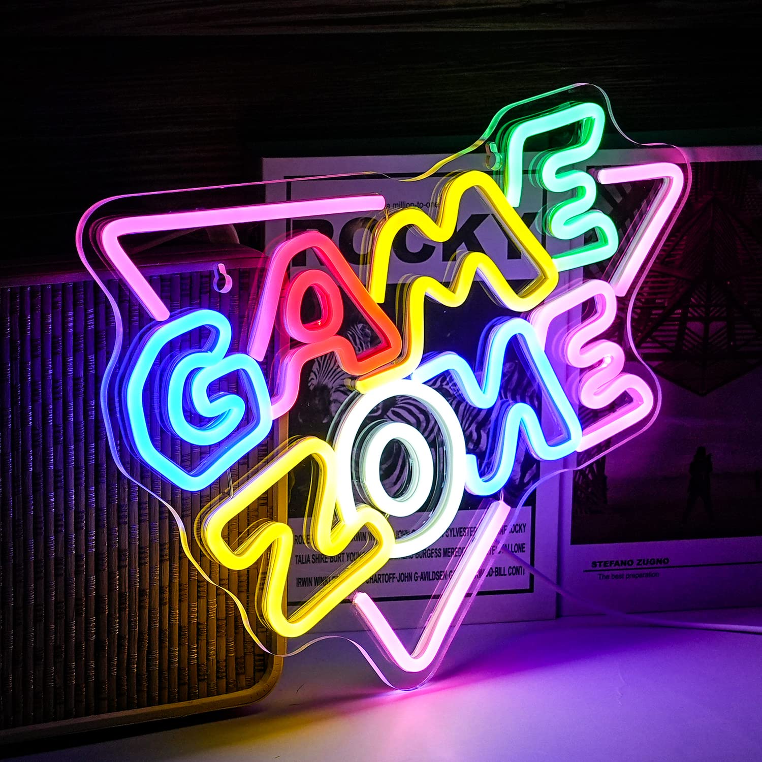 LISIGNVE Game Zone Neon Sign LED Light, Dimmable USB, 15.4’’x12.6’’, Multicolored Acrylic Wall Decor for Game Room and Bedroom