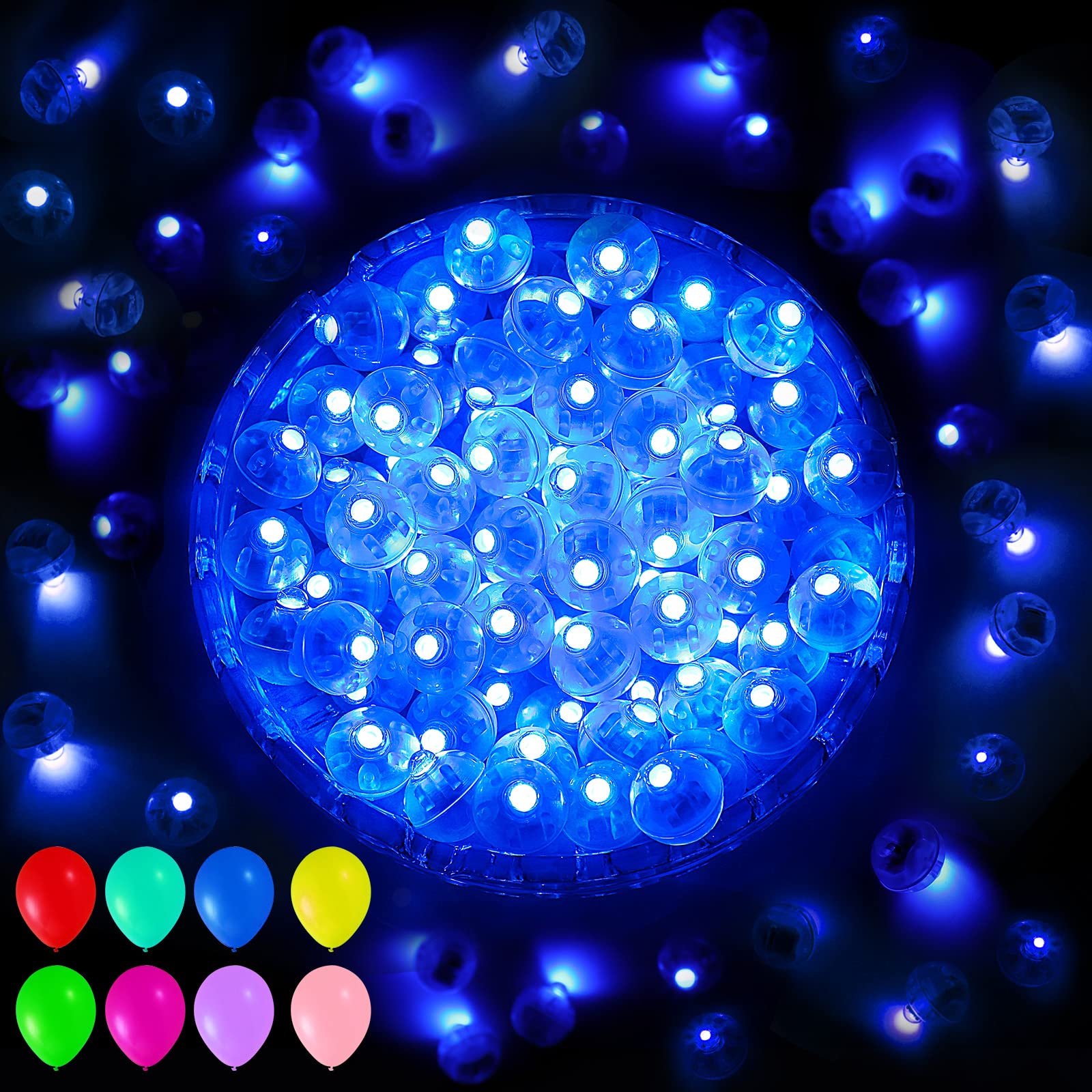 Aogist 100 Pcs Blue Flash Balloon Light With Loop For Hanging, Mini Ball Lamp Round Tiny Led Light For Paper Lanterns Balloons B