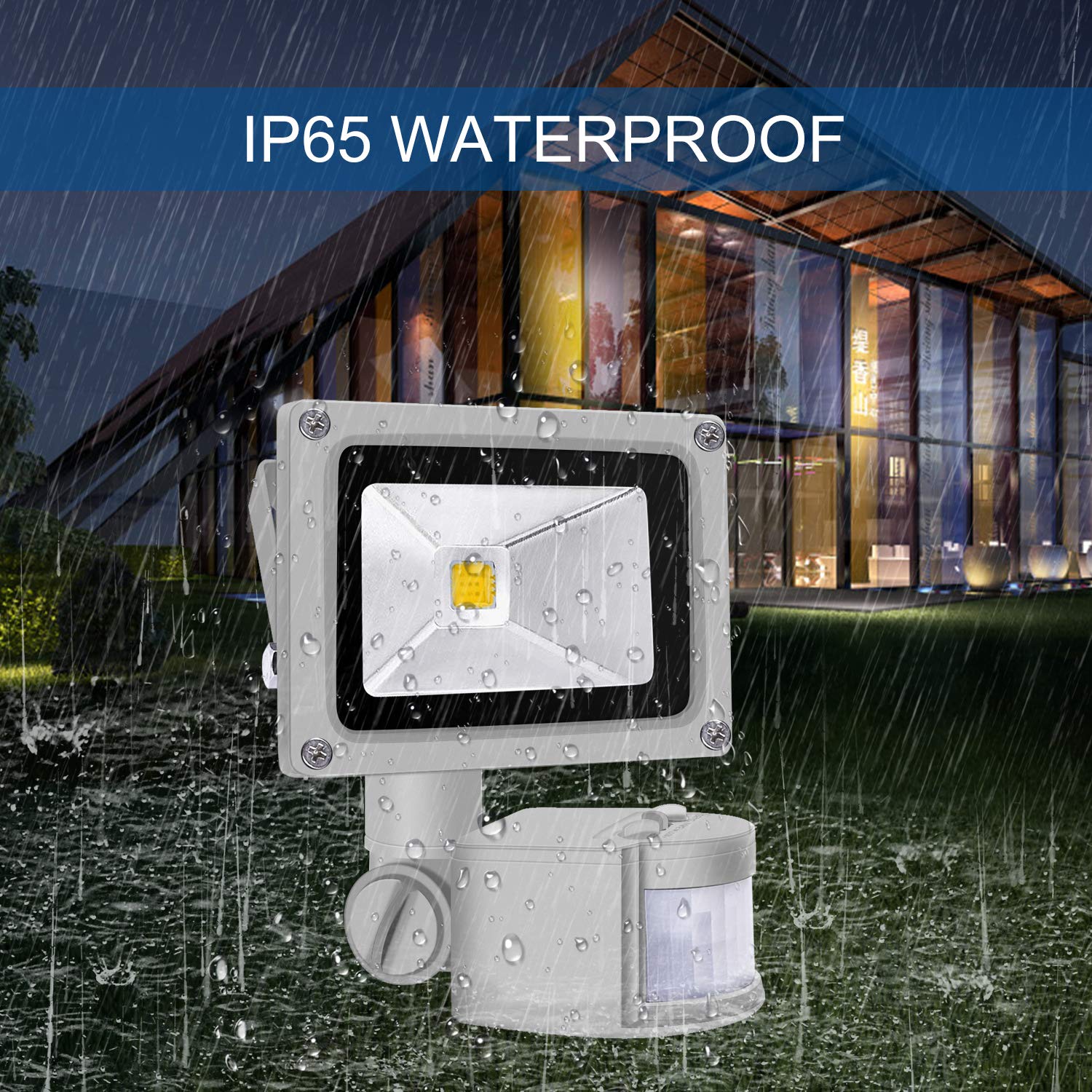 Z Motion Sensor Flood Light, 10W LED Spotlight, IP65 Waterproof, 3200K Warm White, Model Z10wganying-NG-touguangdeng-hui