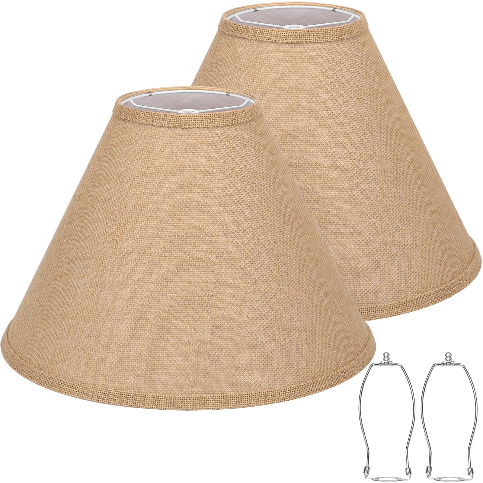 Burlap Empire Lamp Shades Set of 2  6 Top x 16 Bottom x 10.8 High  Brown Lamp Shades for Table Lamps Floor Lamps  Natural Linen Lampshades Replacement  Spider  Harp Holders Included  Easy Assembly