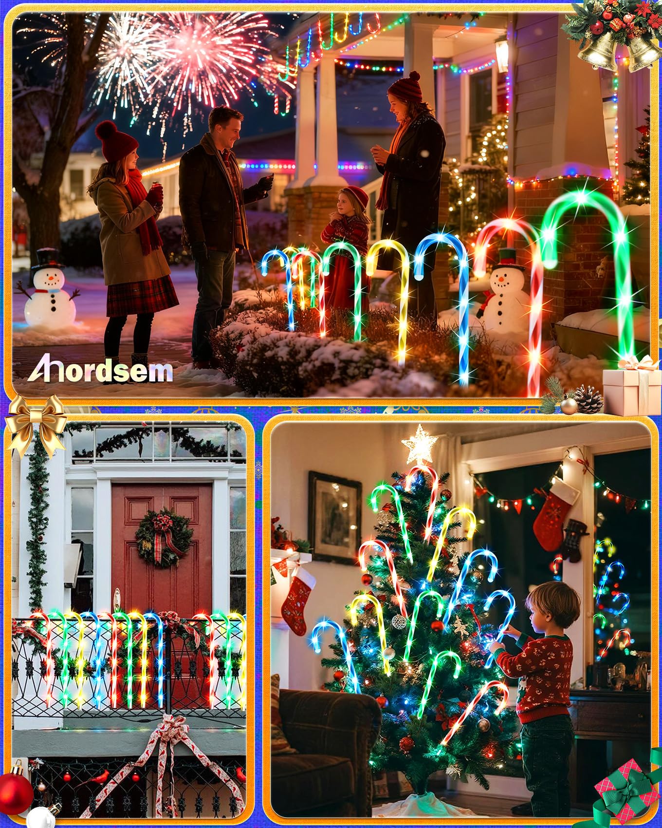 Anordsem Solar Christmas Decorations Outdoor: 21 Candy Cane Stake Lights 12 Pack - Waterproof Led 8 Colorful Lighting Models For Pathway Yard Garden Xmas Decor - 2026 New Year Gifts For Homeowners