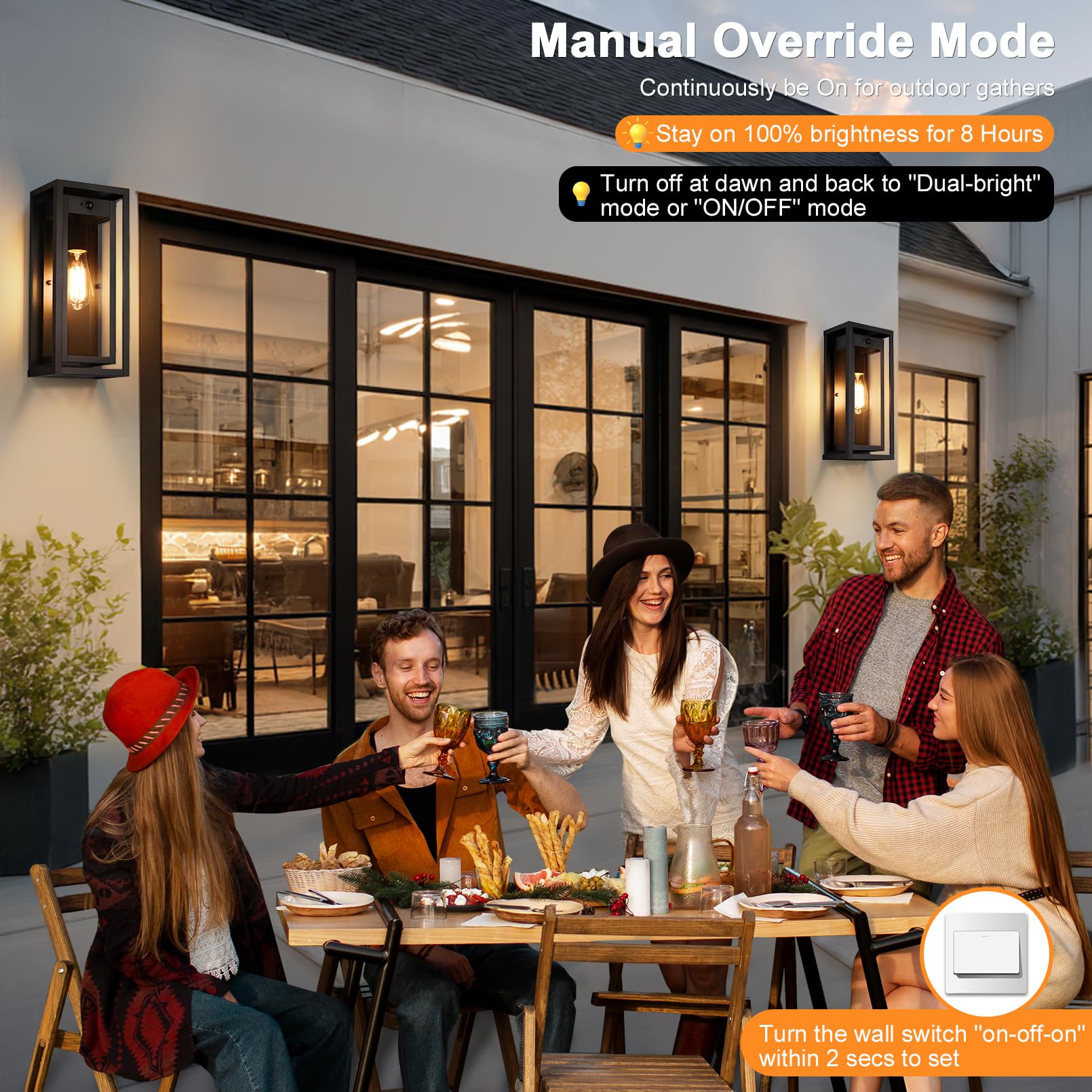 Slypadan 15" Outdoor Wall Lights, Dusk to Dawn Motion Sensor, Waterproof Metal, Black, 1 Pack
