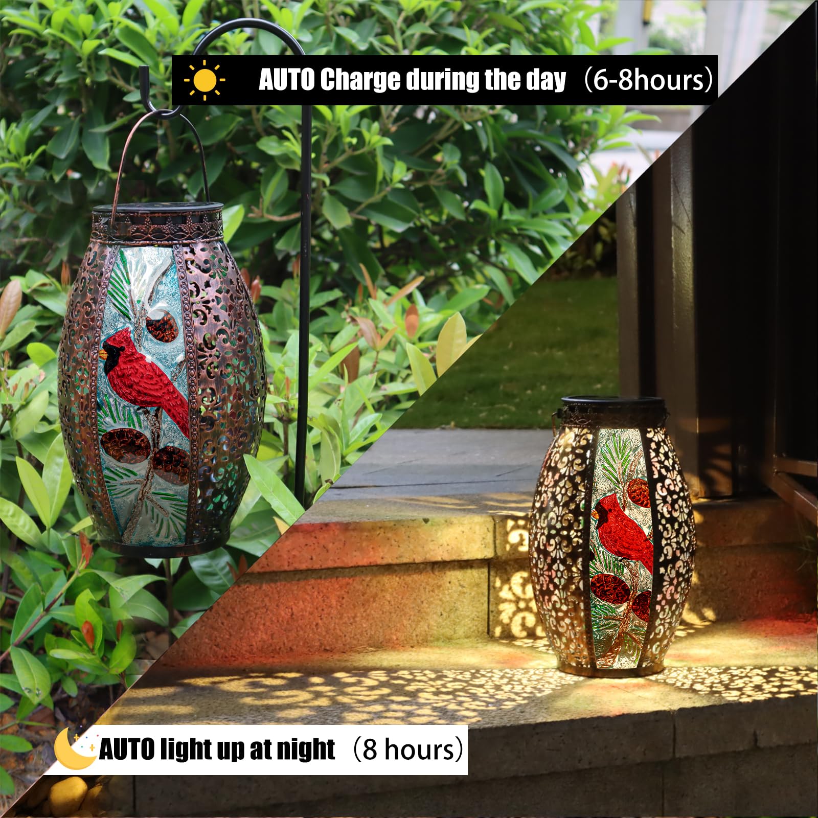 Larekook Outdoor Solar Lantern - Waterproof Red Cardinal Metal Light For Patio & Garden